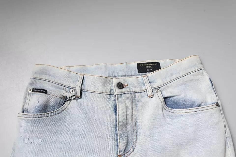 Dolce & Gabbana Light Blue Cotton Blend Tattered Skinny Denim Jeans - Hilstor