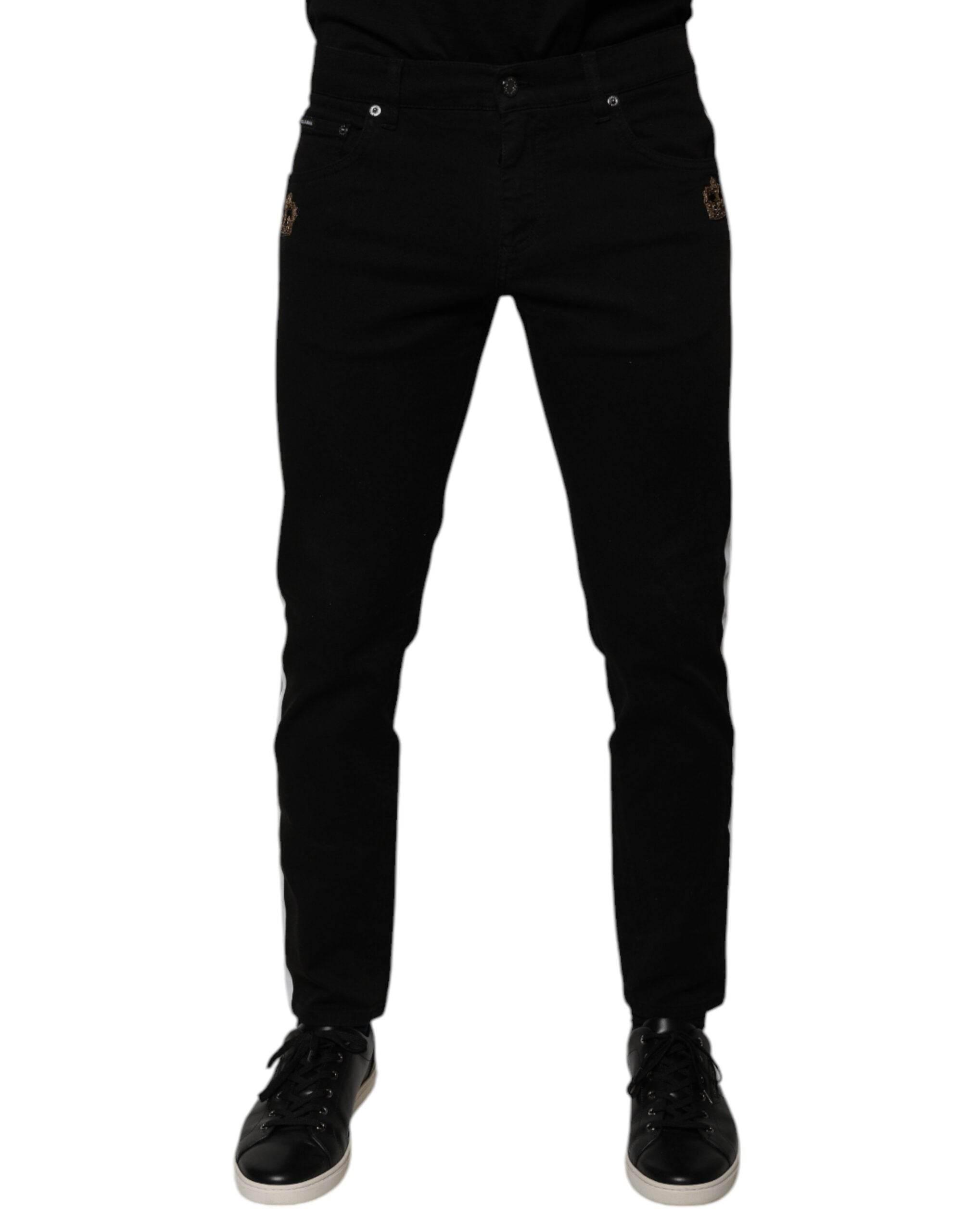 Dolce & Gabbana Black Crown White Lining Skinny Denim Jeans - Hilstor