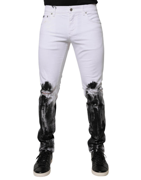 Dolce & Gabbana White Black Logo Cotton Skinny Denim Jeans - Hilstor
