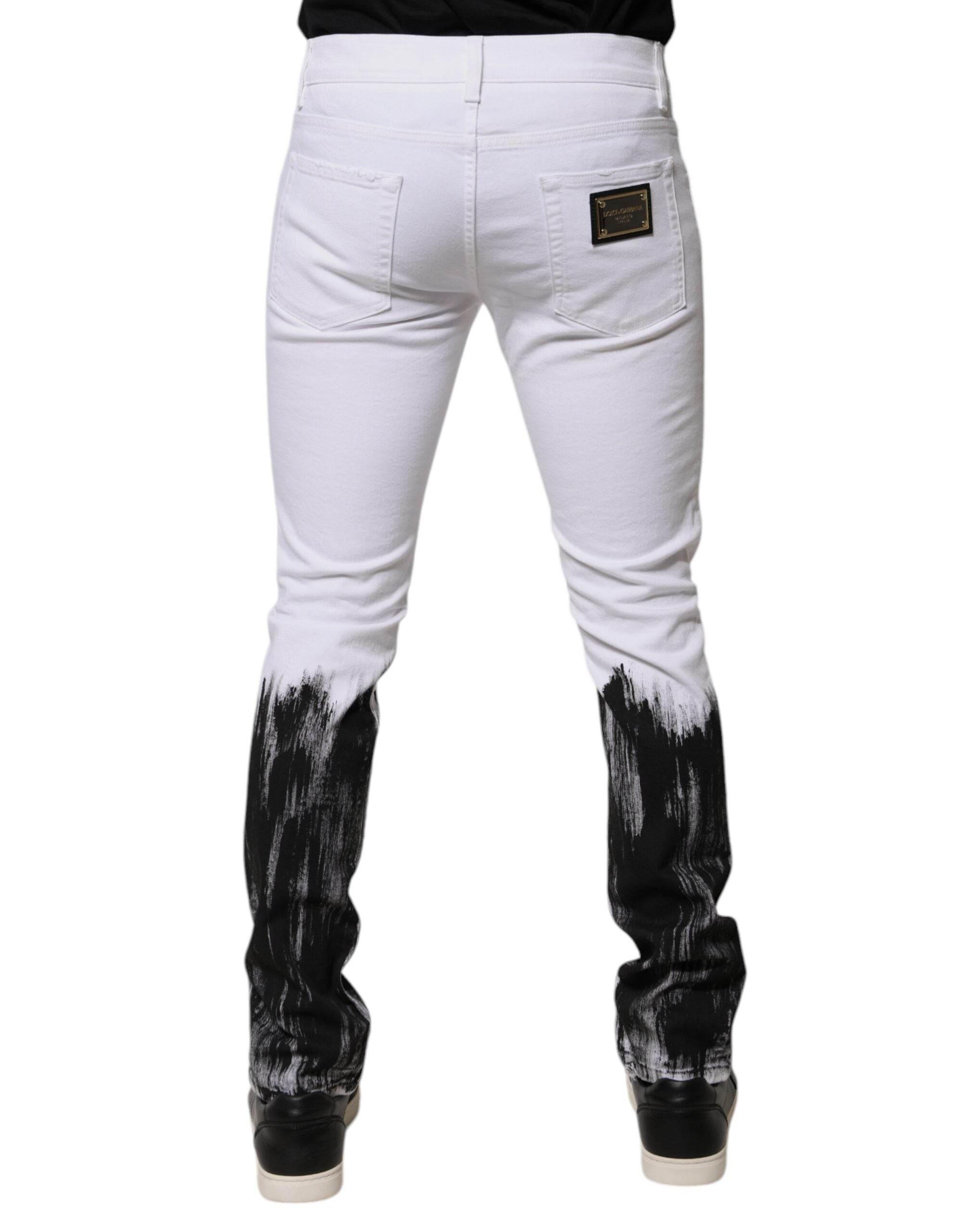 Dolce & Gabbana White Black Logo Cotton Skinny Denim Jeans - Hilstor