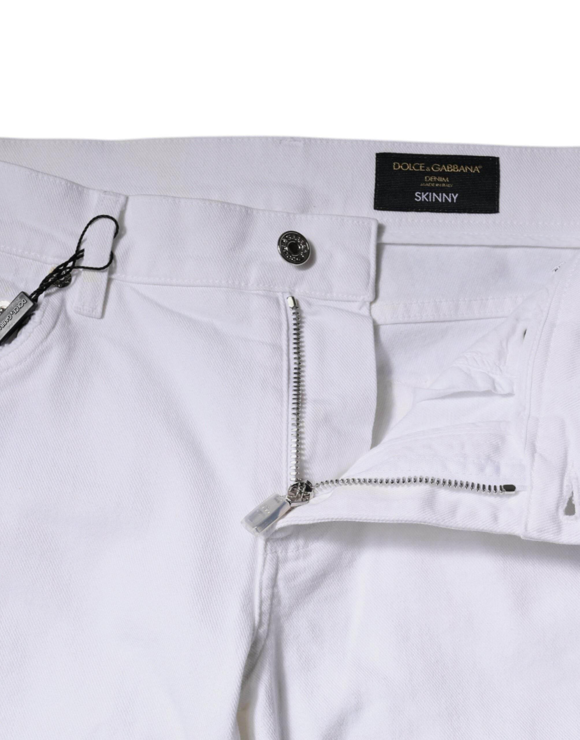 Dolce & Gabbana White Black Logo Cotton Skinny Denim Jeans - Hilstor