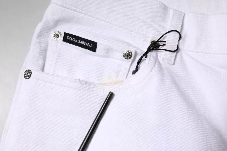 Dolce & Gabbana White Black Logo Cotton Skinny Denim Jeans - Hilstor