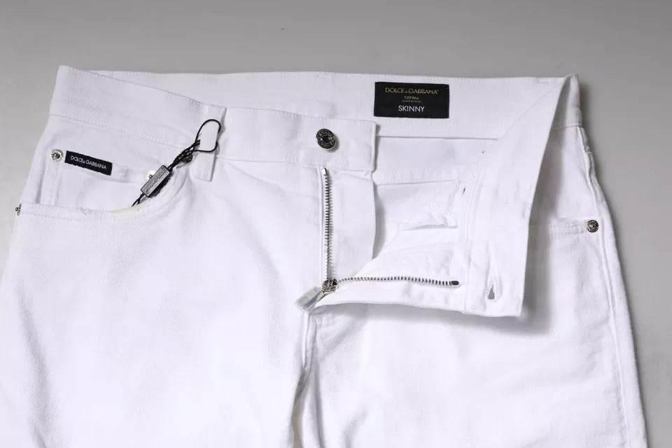 Dolce & Gabbana White Black Logo Cotton Skinny Denim Jeans - Hilstor