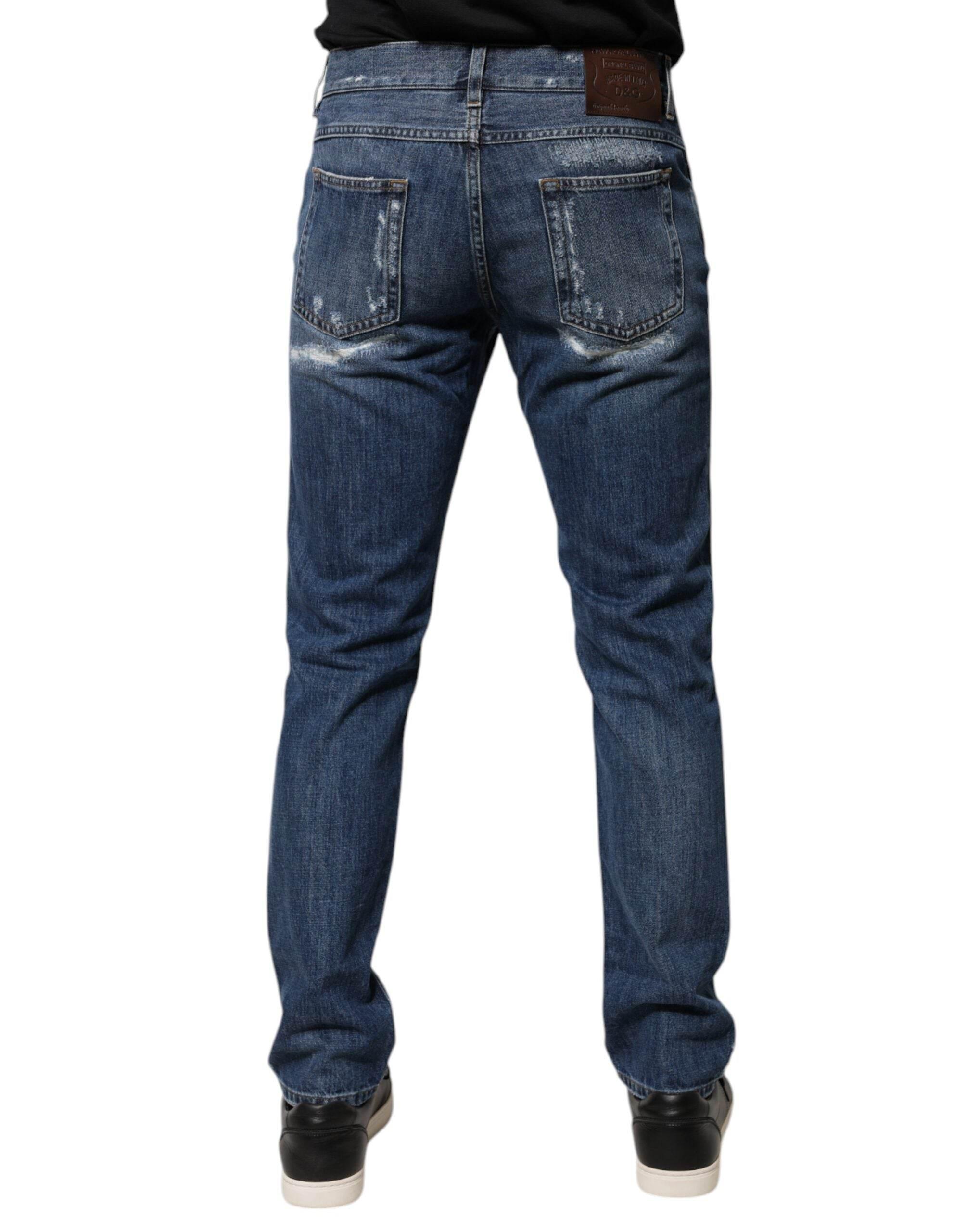 Dolce & Gabbana Blue Cotton Tattered Skinny Denim Jeans - Hilstor