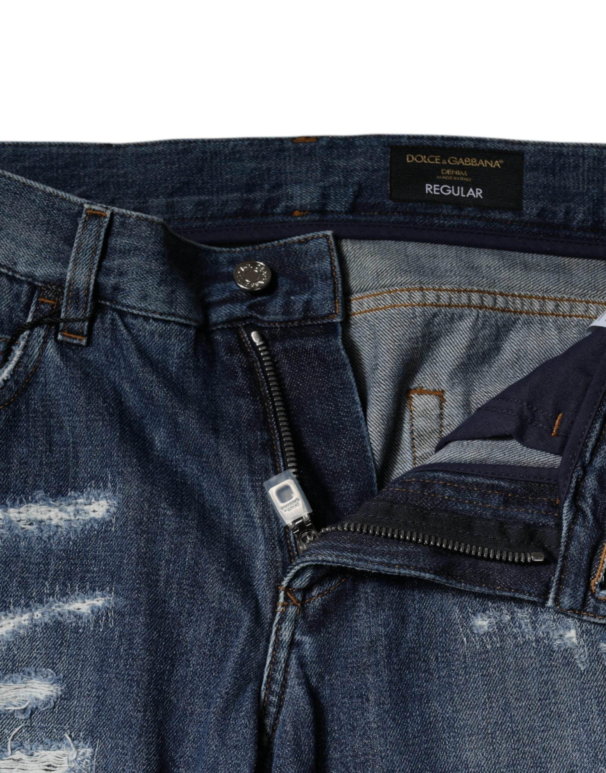 Dolce & Gabbana Blue Cotton Tattered Skinny Denim Jeans - Hilstor