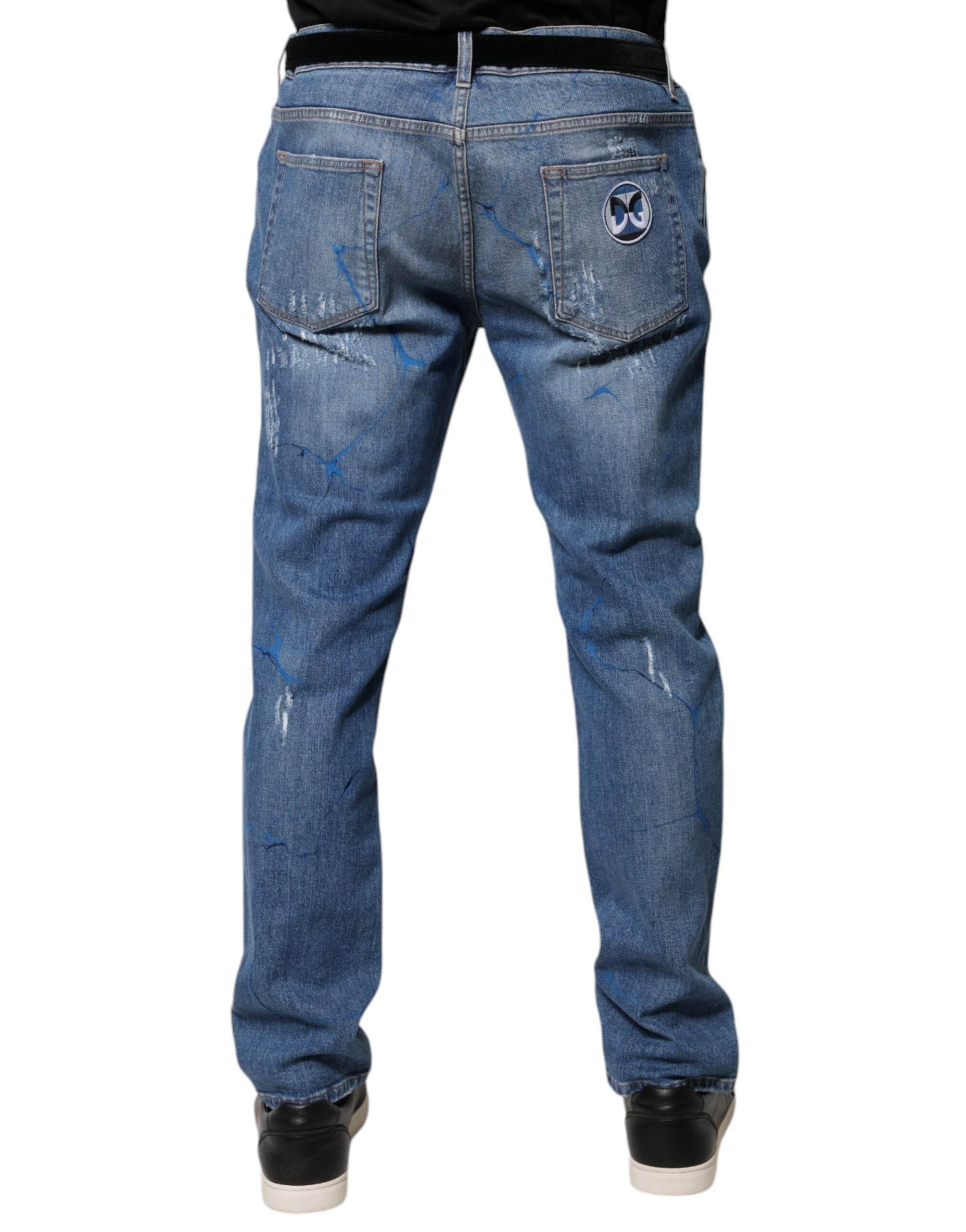 Dolce & Gabbana Blue Cotton Stretch Tattered Skinny Denim Jeans - Hilstor