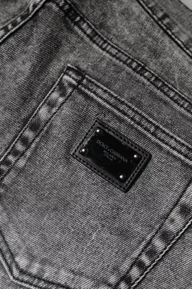 Dolce & Gabbana Gray Logo Plaque Cotton Slim Fit Denim Jeans - Hilstor