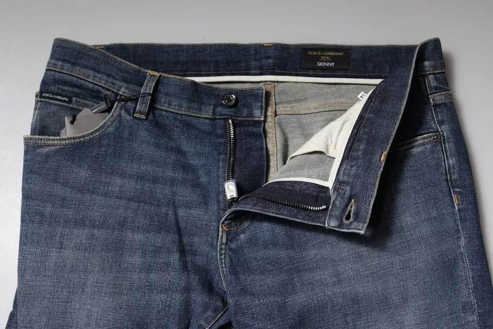 Dolce & Gabbana Blue Logo Plaque Cotton Skinny Denim Jeans - Hilstor