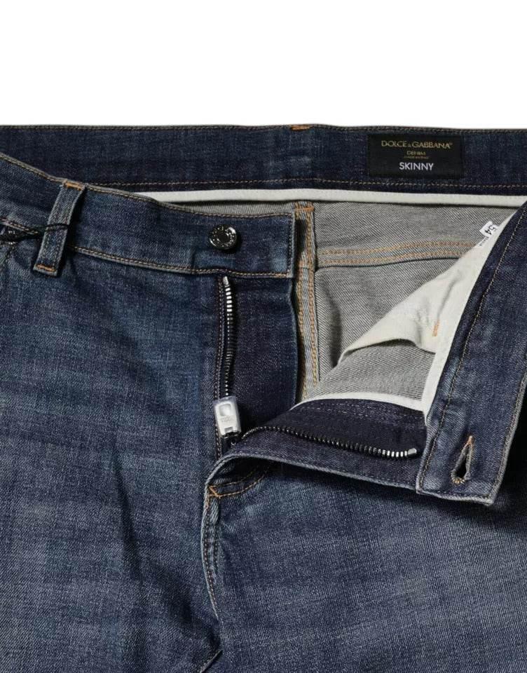 Dolce & Gabbana Blue Logo Plaque Cotton Skinny Denim Jeans - Hilstor