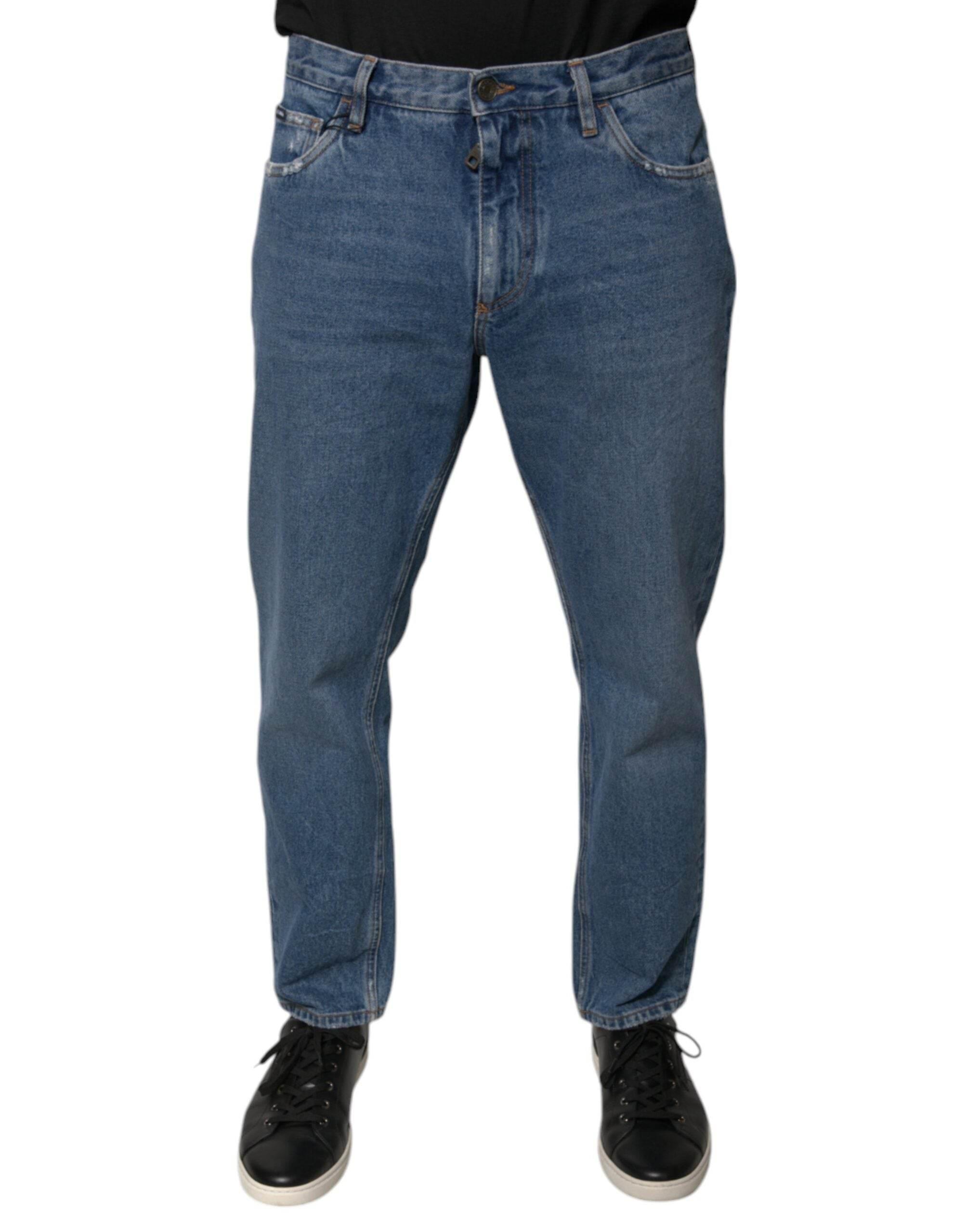 Dolce & Gabbana Blue Cotton Logo Men Loose Denim Jeans - Hilstor