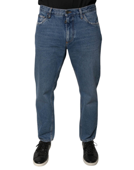 Dolce & Gabbana Blue Cotton Logo Men Loose Denim Jeans - Hilstor