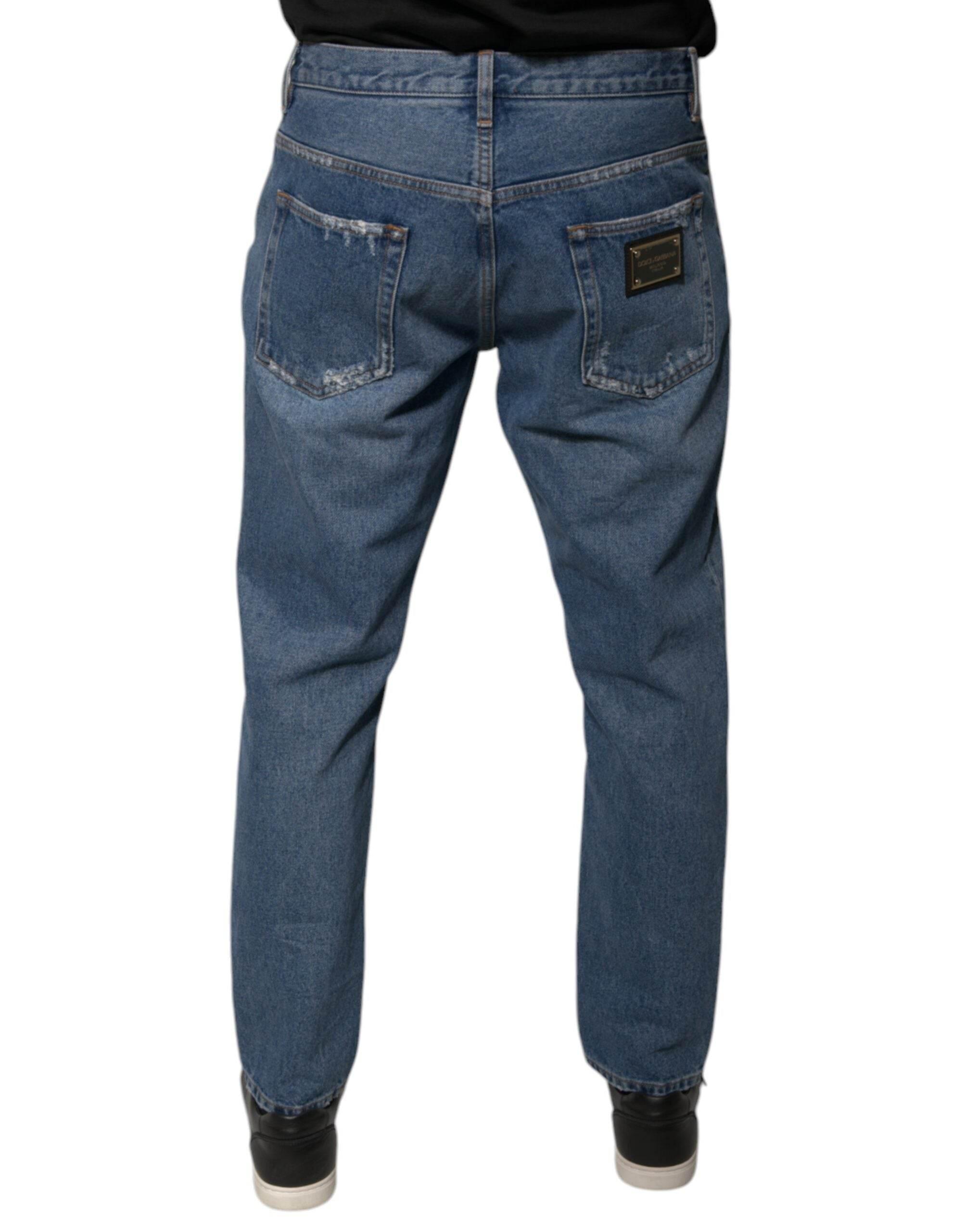 Dolce & Gabbana Blue Cotton Logo Men Loose Denim Jeans - Hilstor