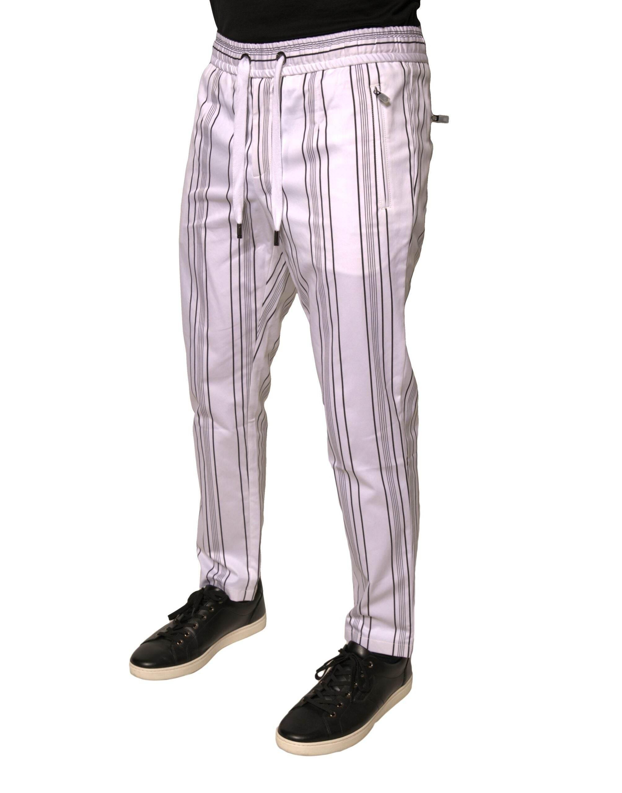 Dolce & Gabbana White Stripe Cotton Dress Skinny Pants - Hilstor