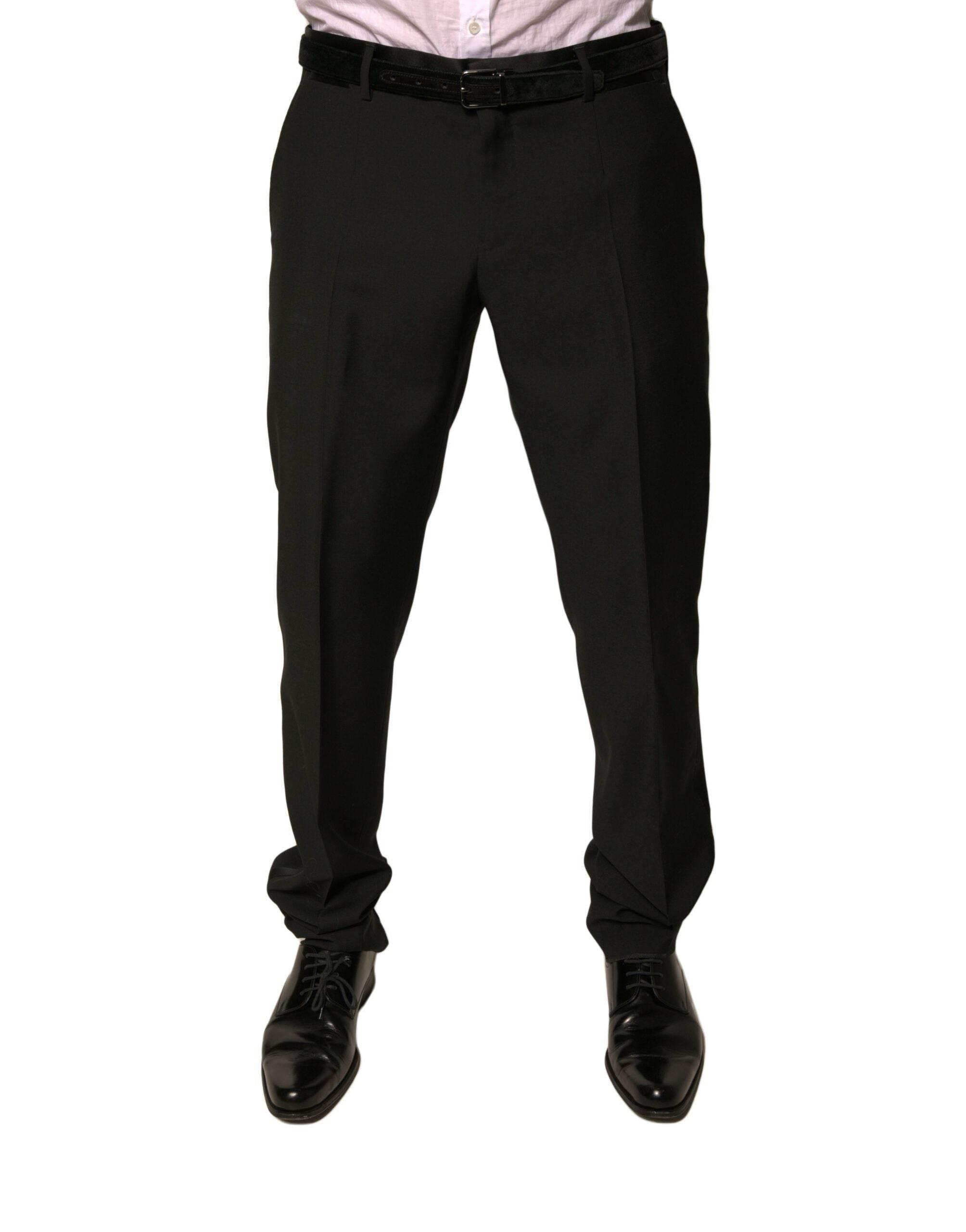 Dolce & Gabbana Black Wool Tapered Formal Dress Pants - Hilstor