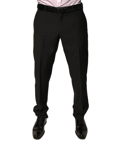 Dolce & Gabbana Black Wool Tapered Formal Dress Pants - Hilstor