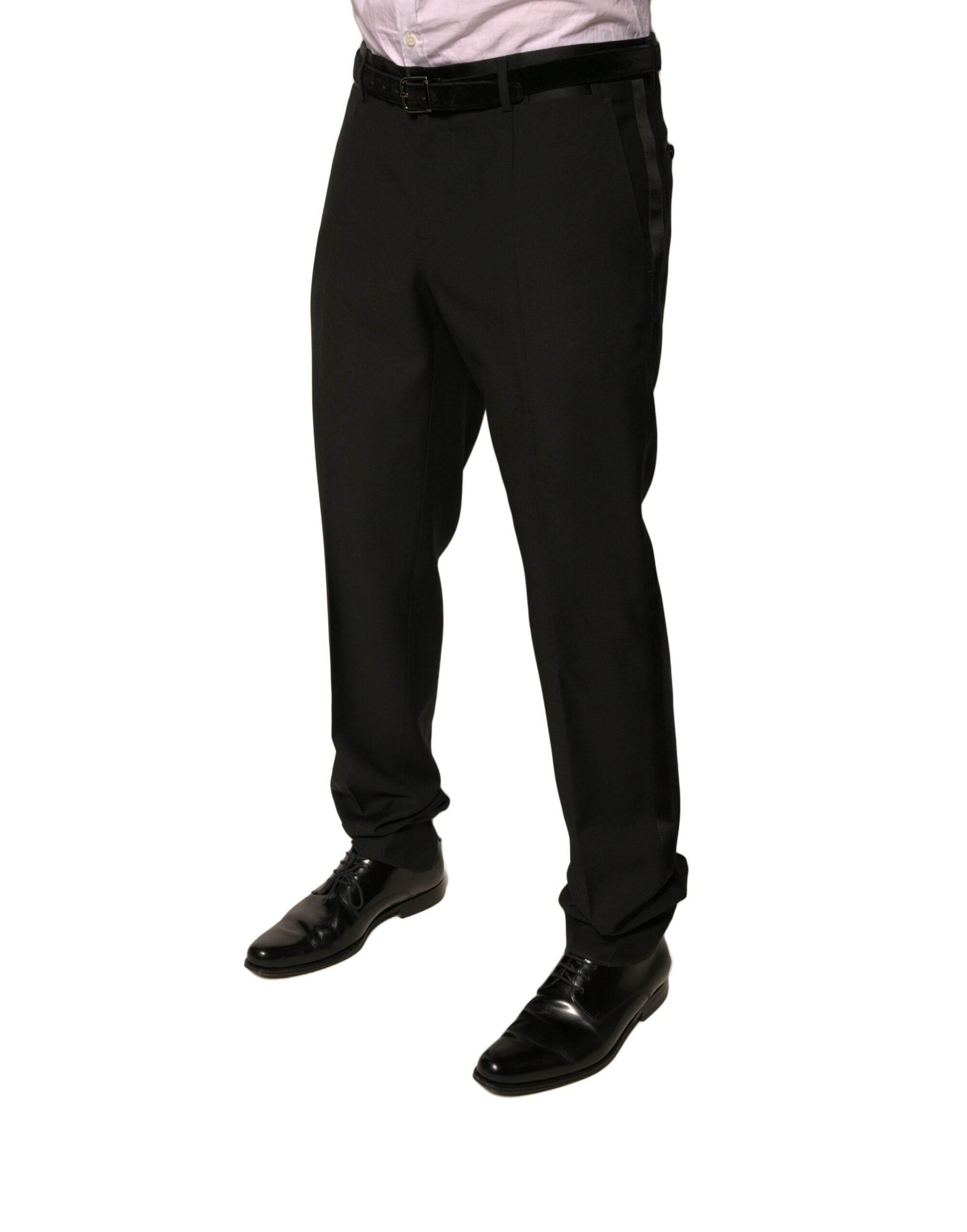 Dolce & Gabbana Black Wool Tapered Formal Dress Pants - Hilstor