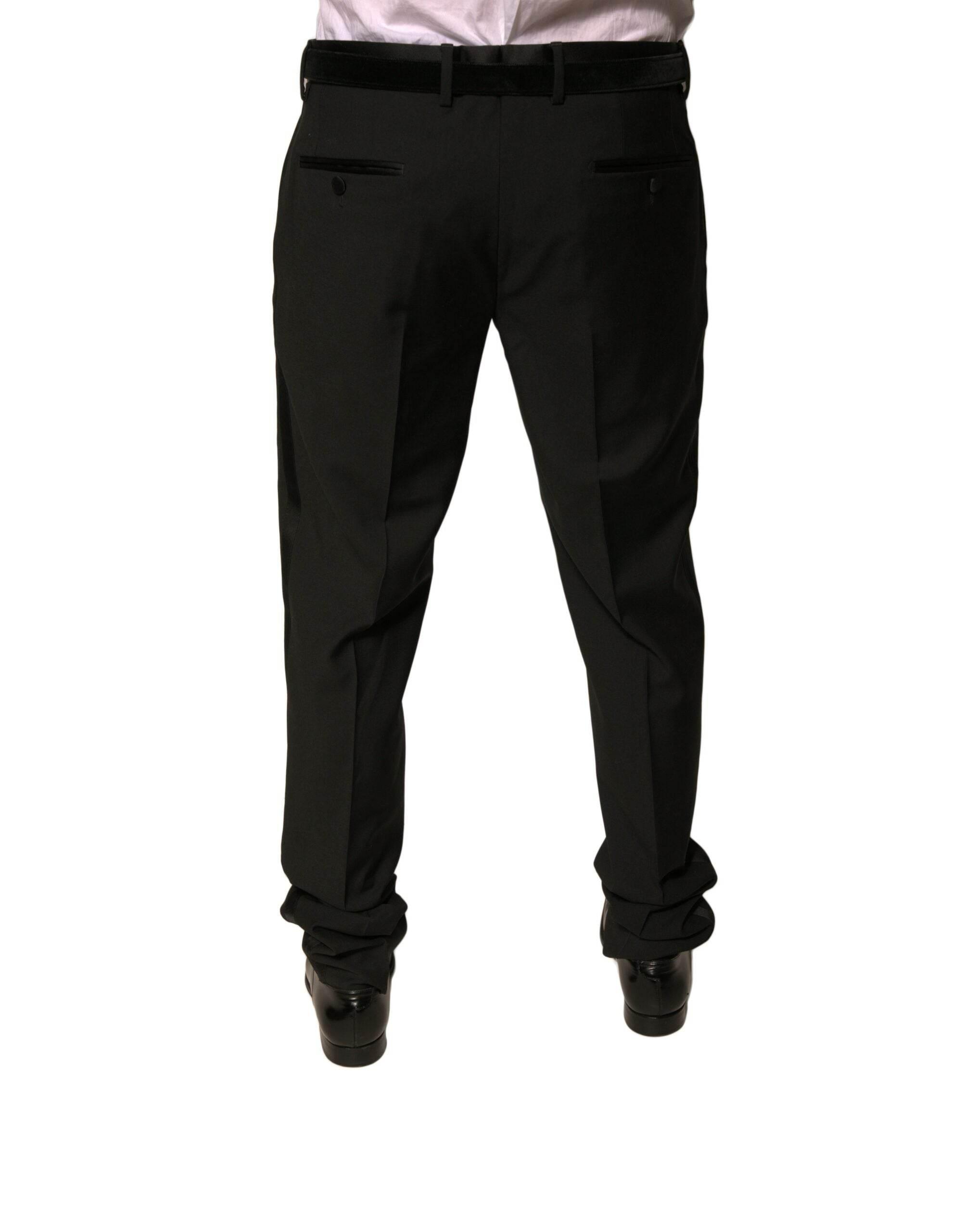 Dolce & Gabbana Black Wool Tapered Formal Dress Pants - Hilstor