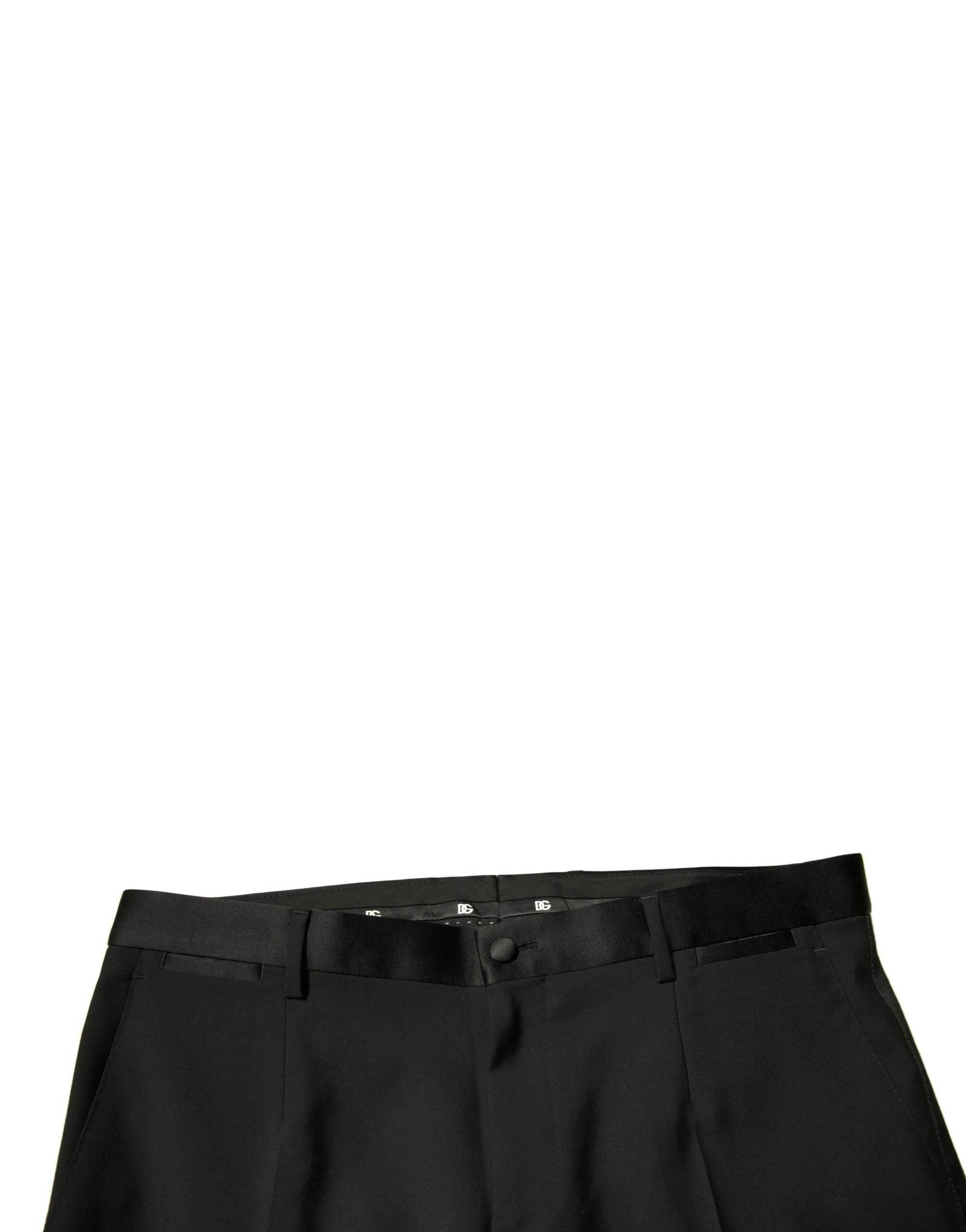 Dolce & Gabbana Black Wool Tapered Formal Dress Pants - Hilstor