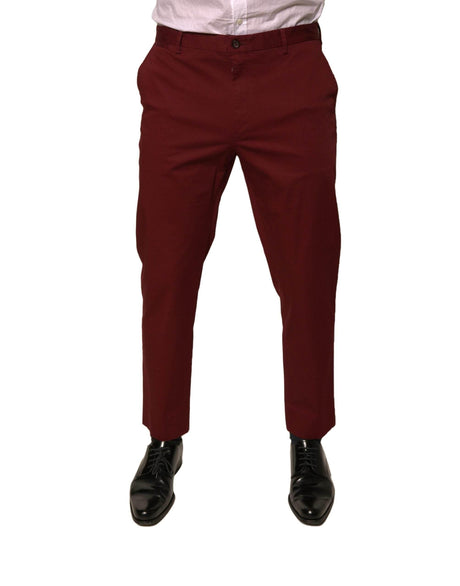 Dolce & Gabbana Maroon Cotton Men Skinny Dress Pants - Hilstor