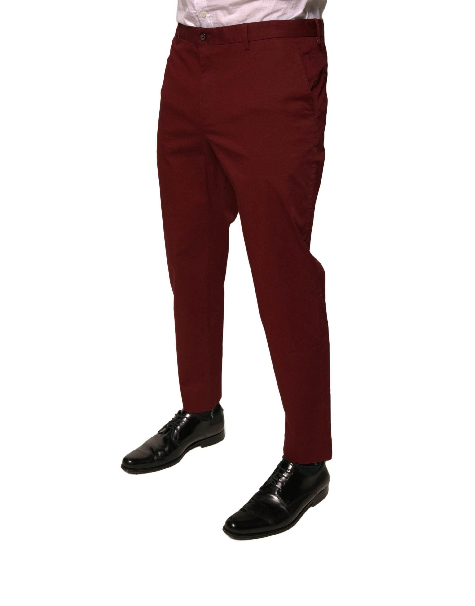 Dolce & Gabbana Maroon Cotton Men Skinny Dress Pants - Hilstor