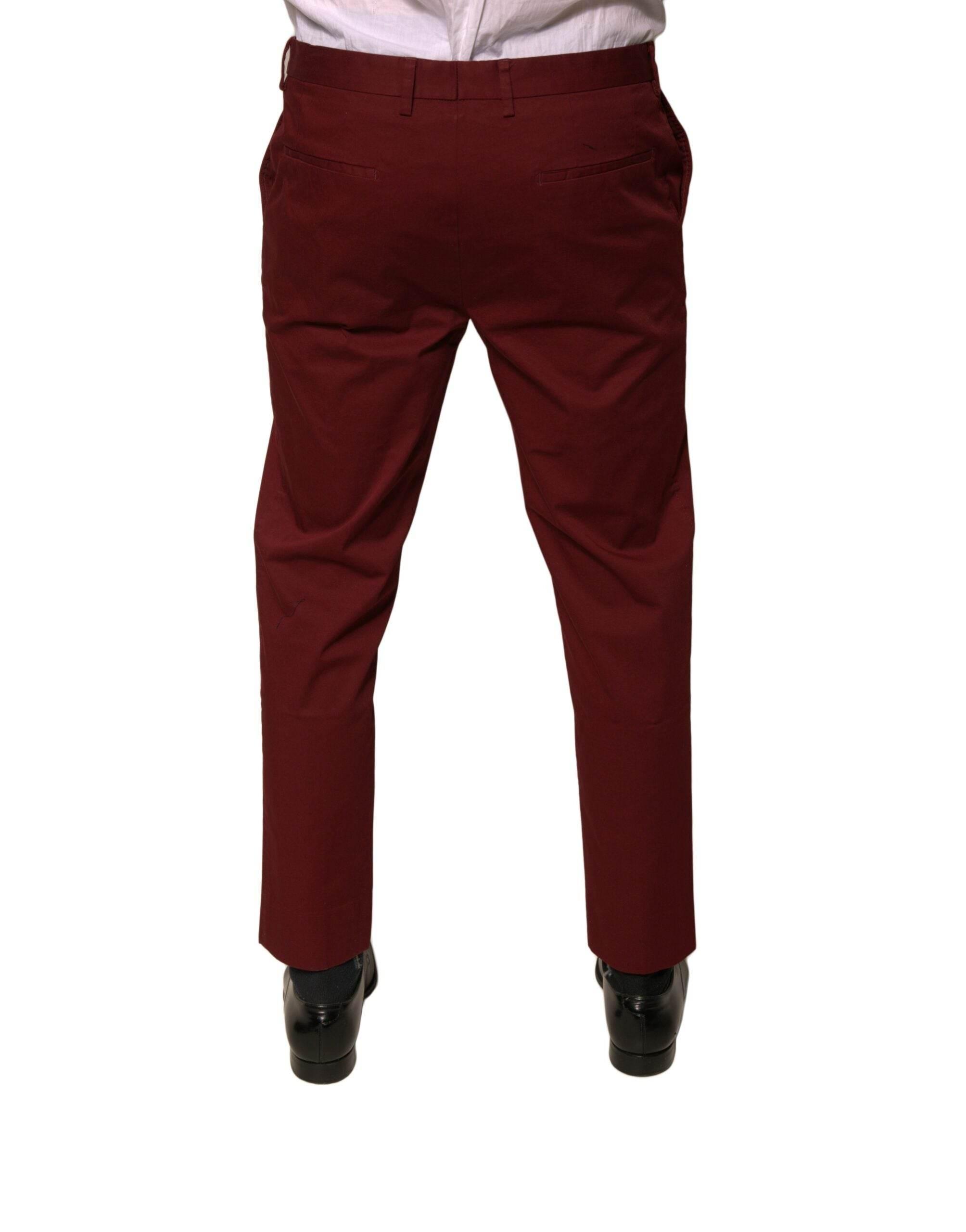 Dolce & Gabbana Maroon Cotton Men Skinny Dress Pants - Hilstor