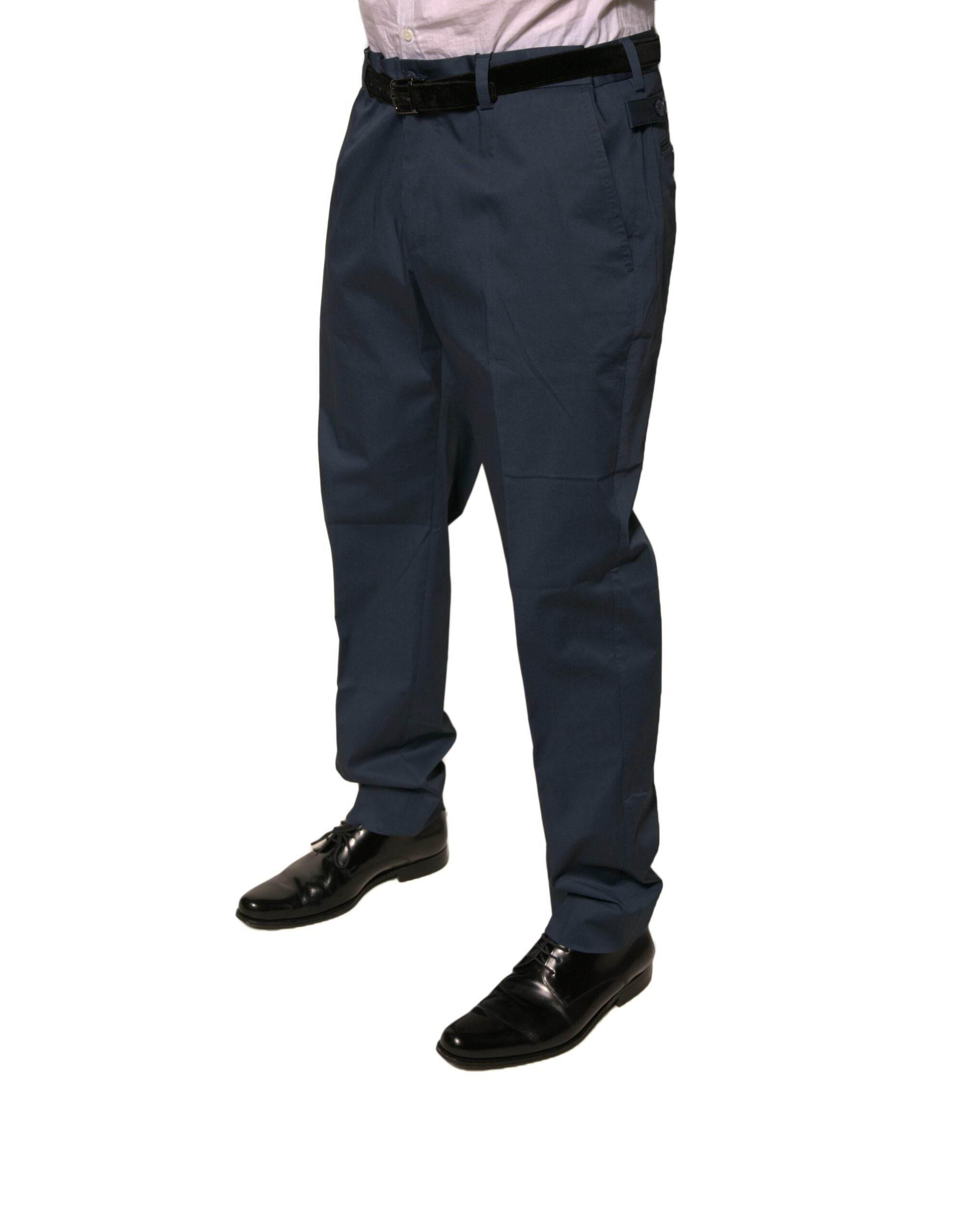 Dolce & Gabbana Dark Blue Cotton Stretch Skinny Men Dress Pants - Hilstor