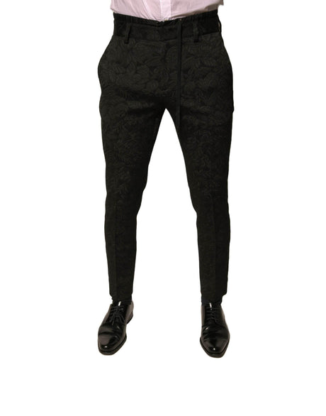 Dolce & Gabbana Black Brocade Polyester Skinny Men Dress Pants - Hilstor