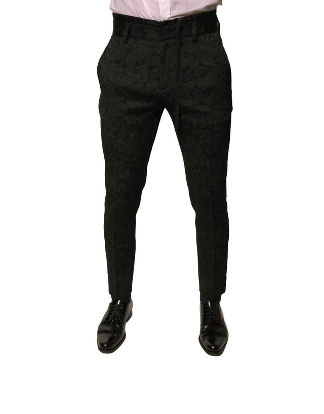 Dolce & Gabbana Black Brocade Polyester Skinny Men Dress Pants - Hilstor