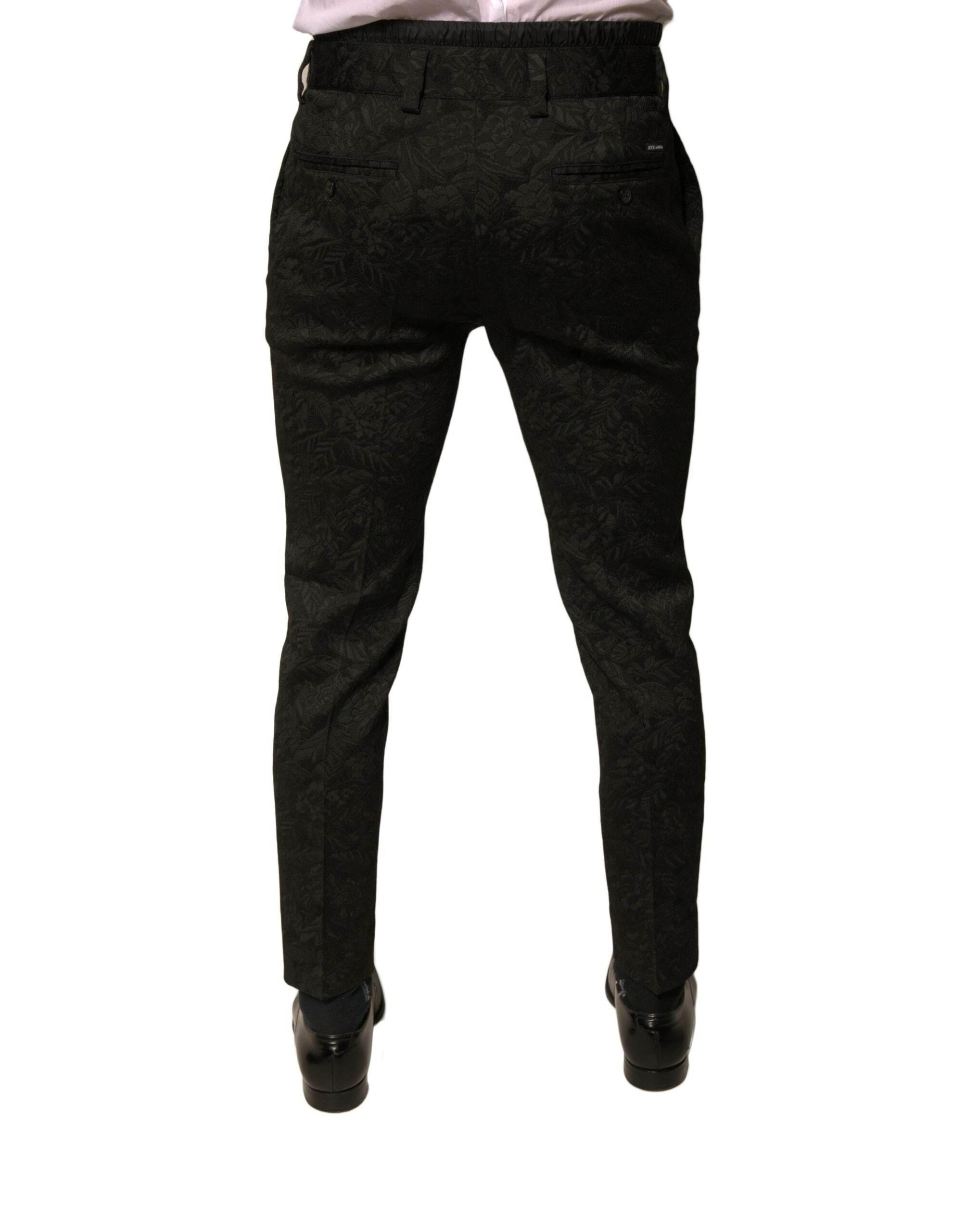 Dolce & Gabbana Black Brocade Polyester Skinny Men Dress Pants - Hilstor
