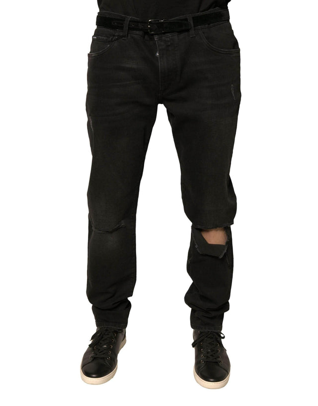 Dolce & Gabbana Black Ripped Logo Cotton Skinny Denim Jeans - Hilstor