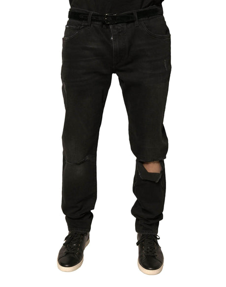 Dolce & Gabbana Black Ripped Logo Cotton Skinny Denim Jeans - Hilstor
