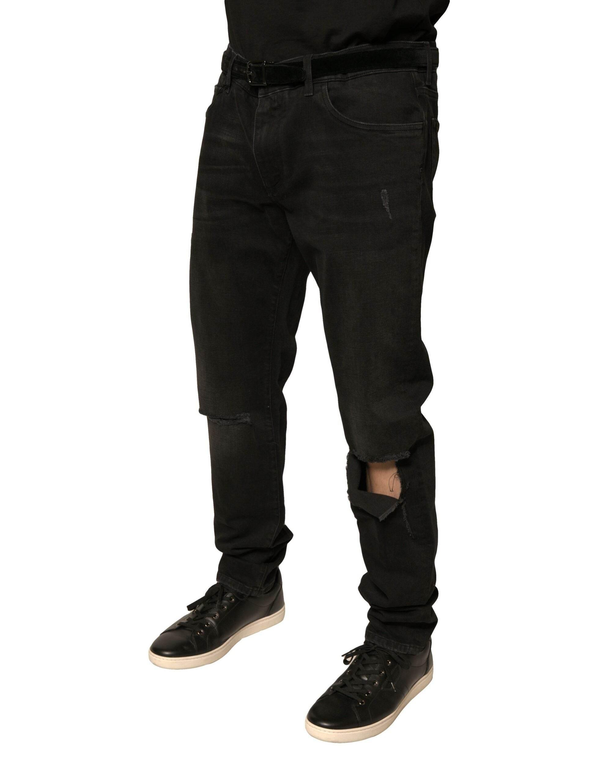 Dolce & Gabbana Black Ripped Logo Cotton Skinny Denim Jeans - Hilstor