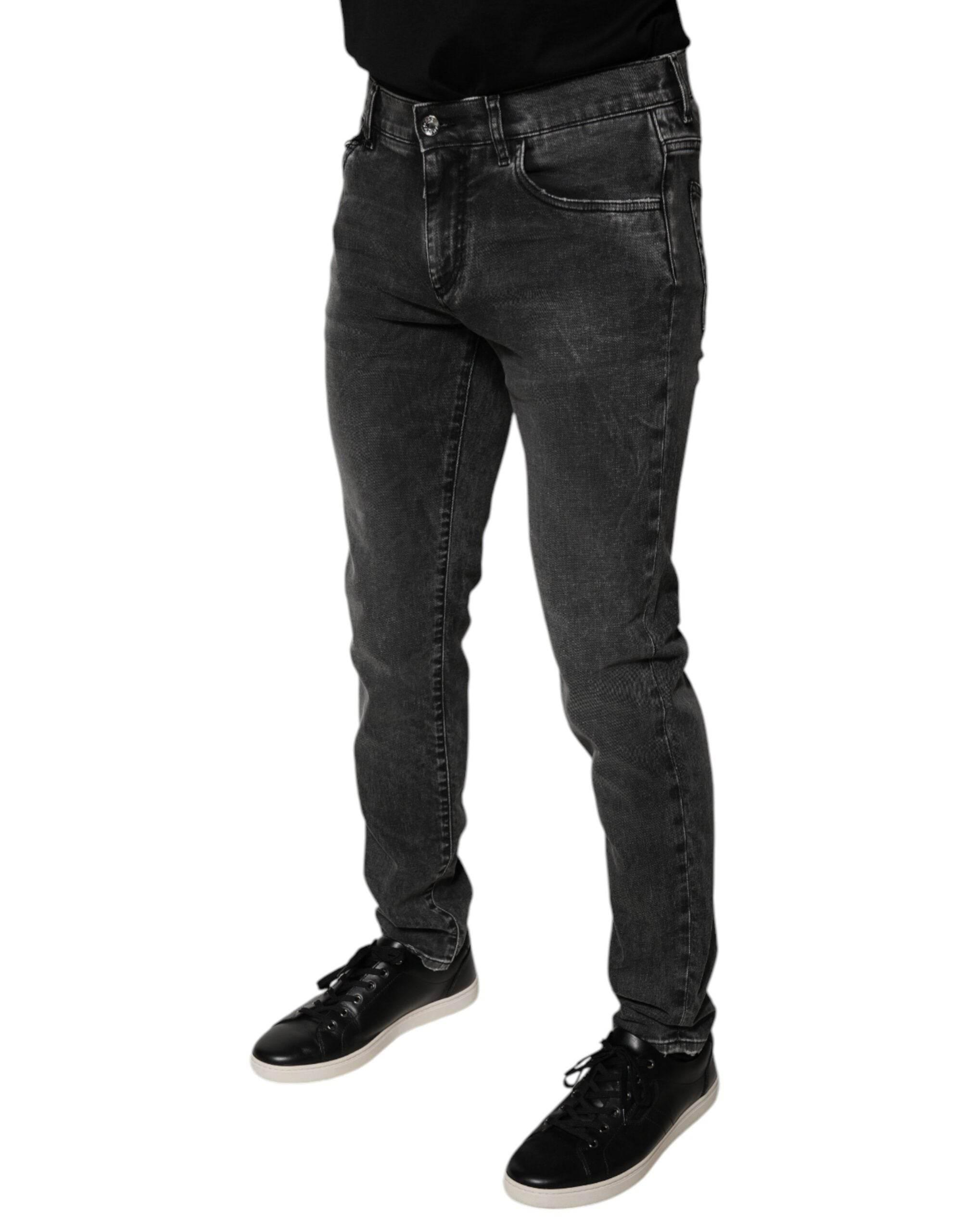 Dolce & Gabbana Black Logo Cotton Stretch Skinny Denim Pants - Hilstor