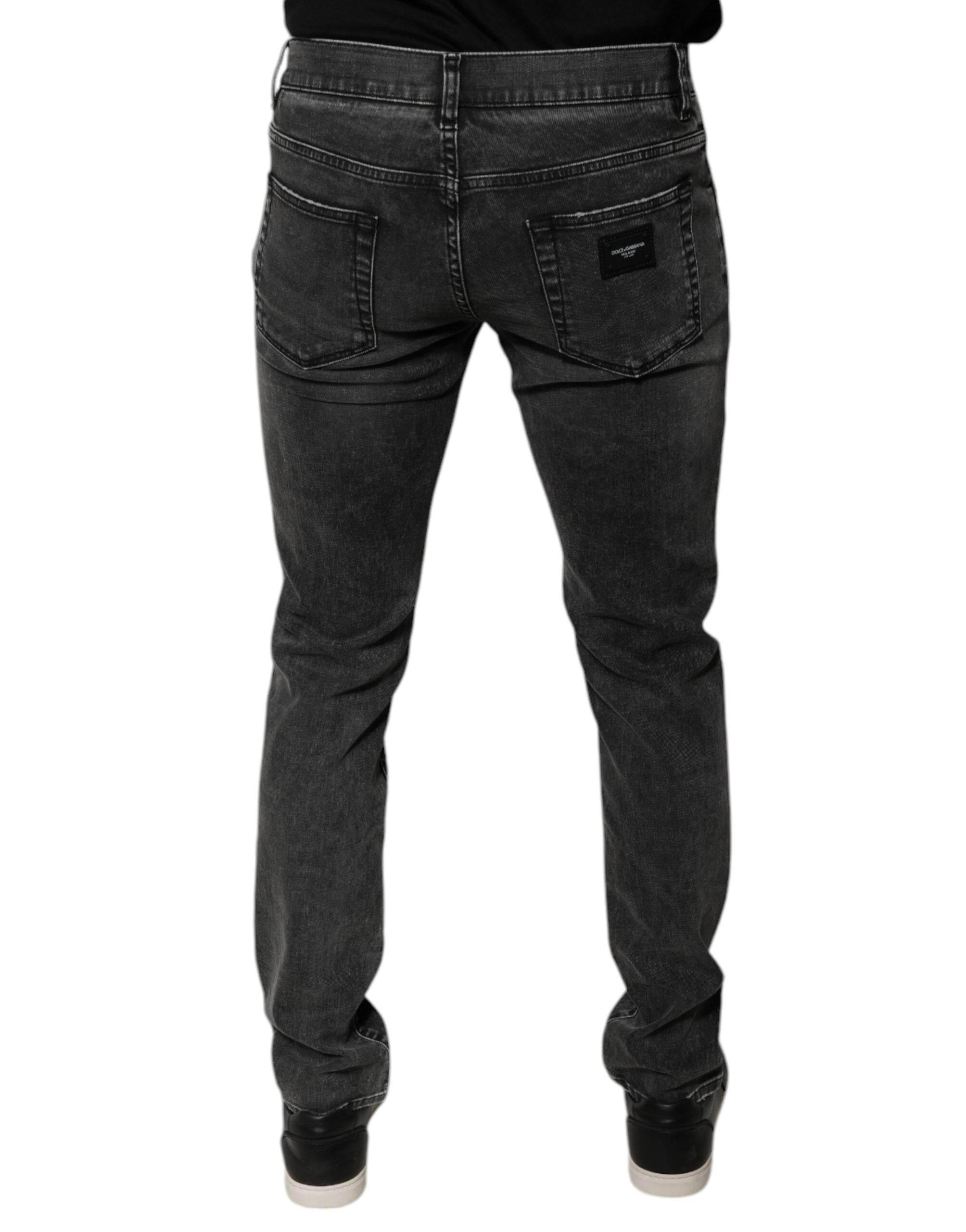 Dolce & Gabbana Black Logo Cotton Stretch Skinny Denim Pants - Hilstor