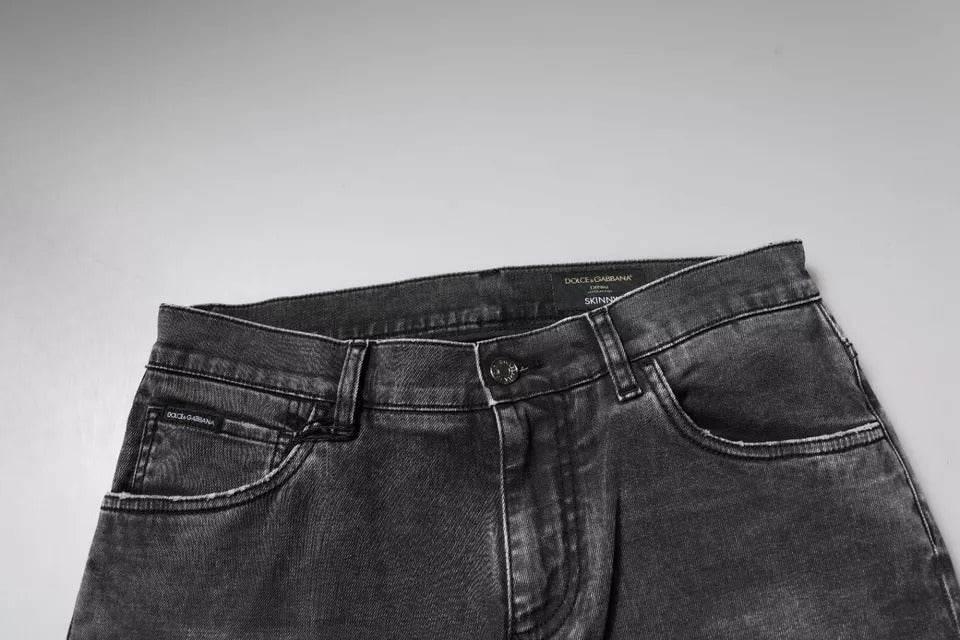 Dolce & Gabbana Black Logo Cotton Stretch Skinny Denim Pants - Hilstor