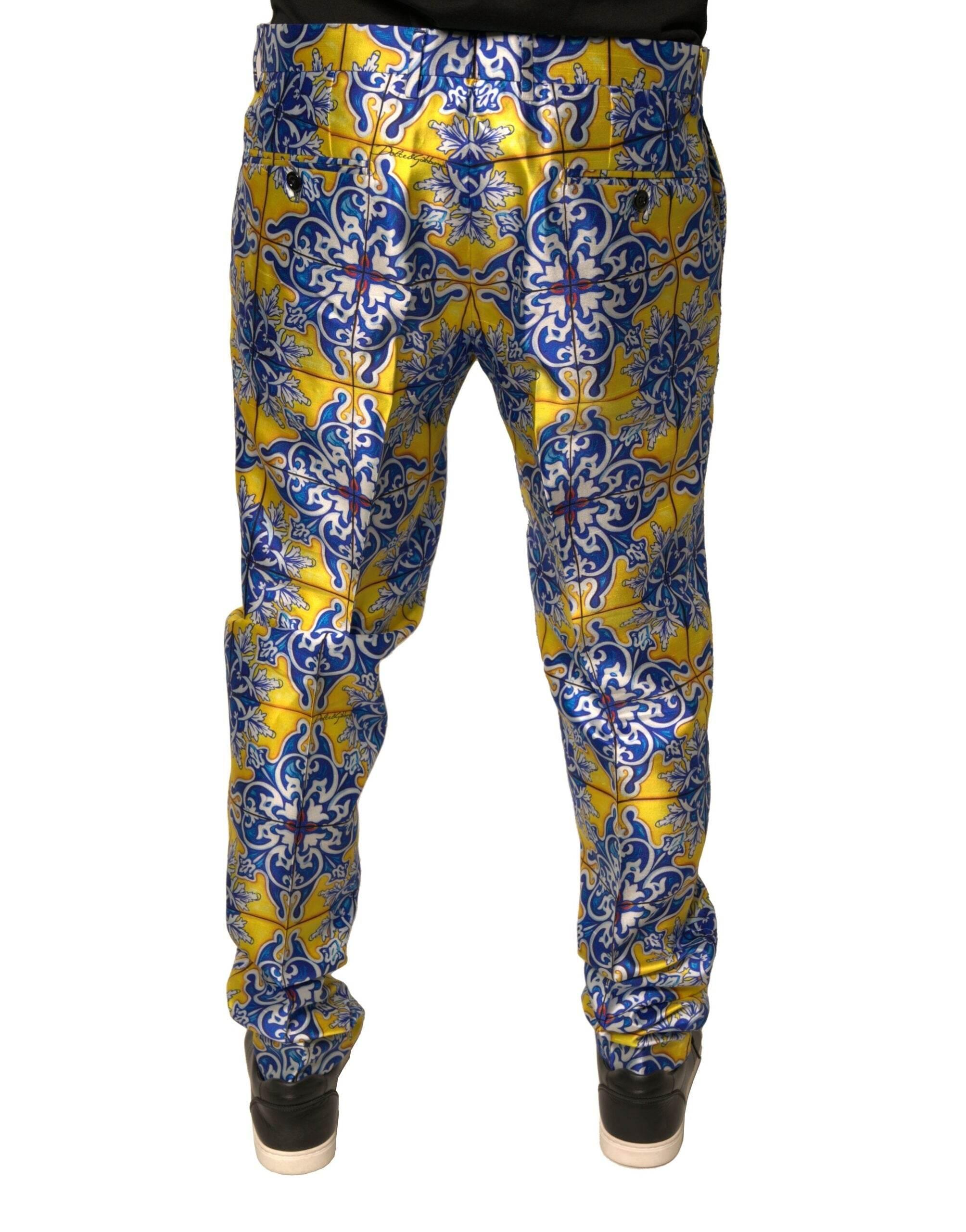Dolce & Gabbana Multicolor MajolicaSilk Skinny Pants - Hilstor
