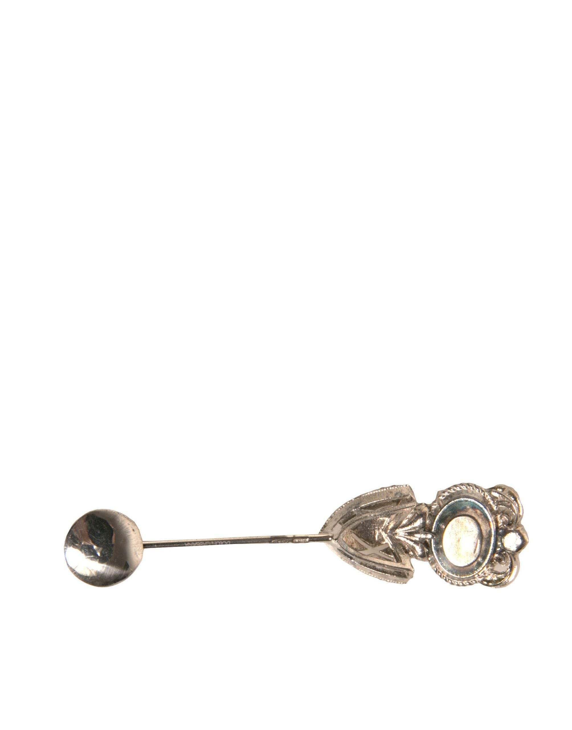 Dolce & Gabbana Silver 925 Sterling Silver Crystals Pin Collar Brooch - Hilstor