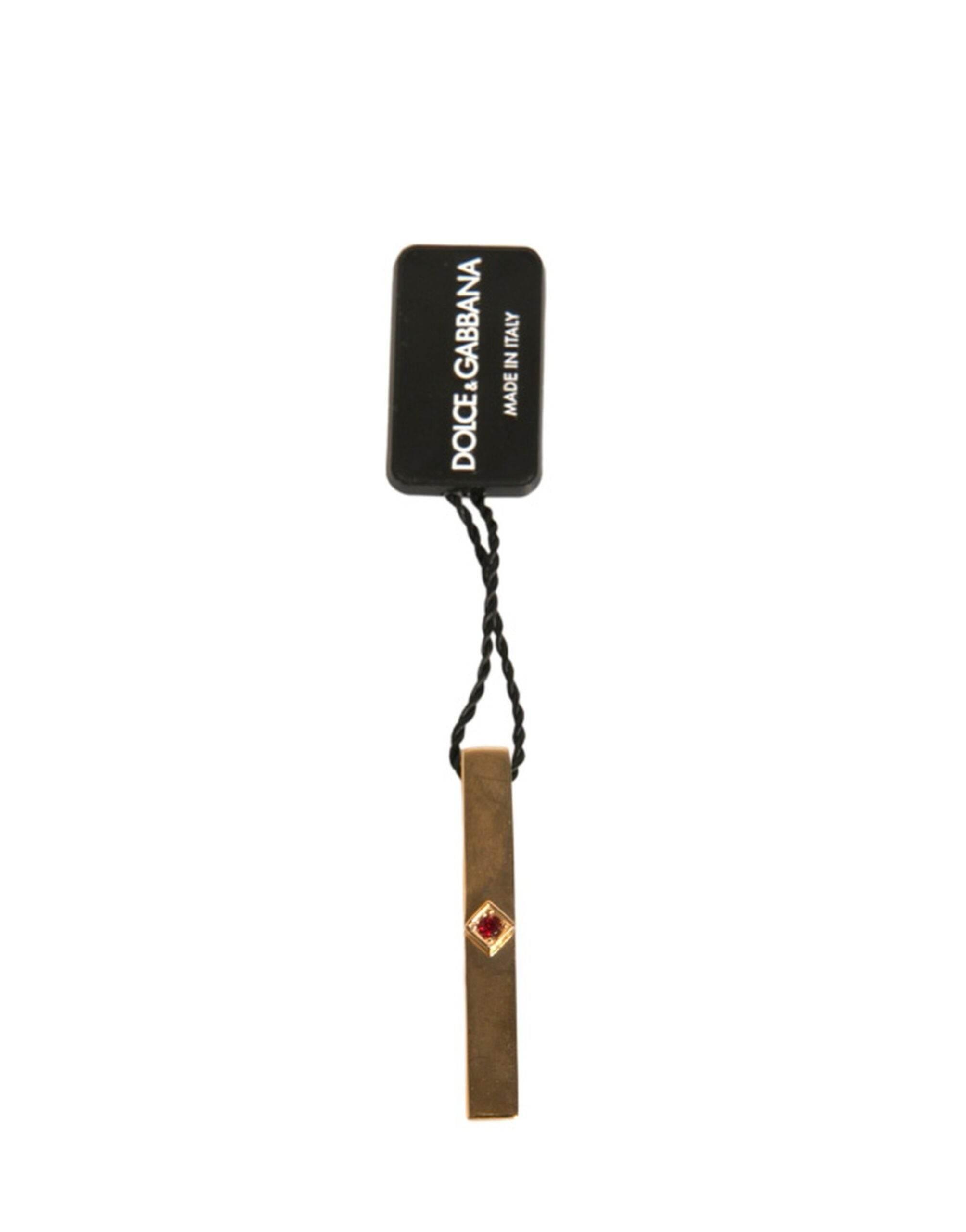 Dolce & Gabbana Gold Tone Brass Crystal Branded Tie Clip Bar - Hilstor