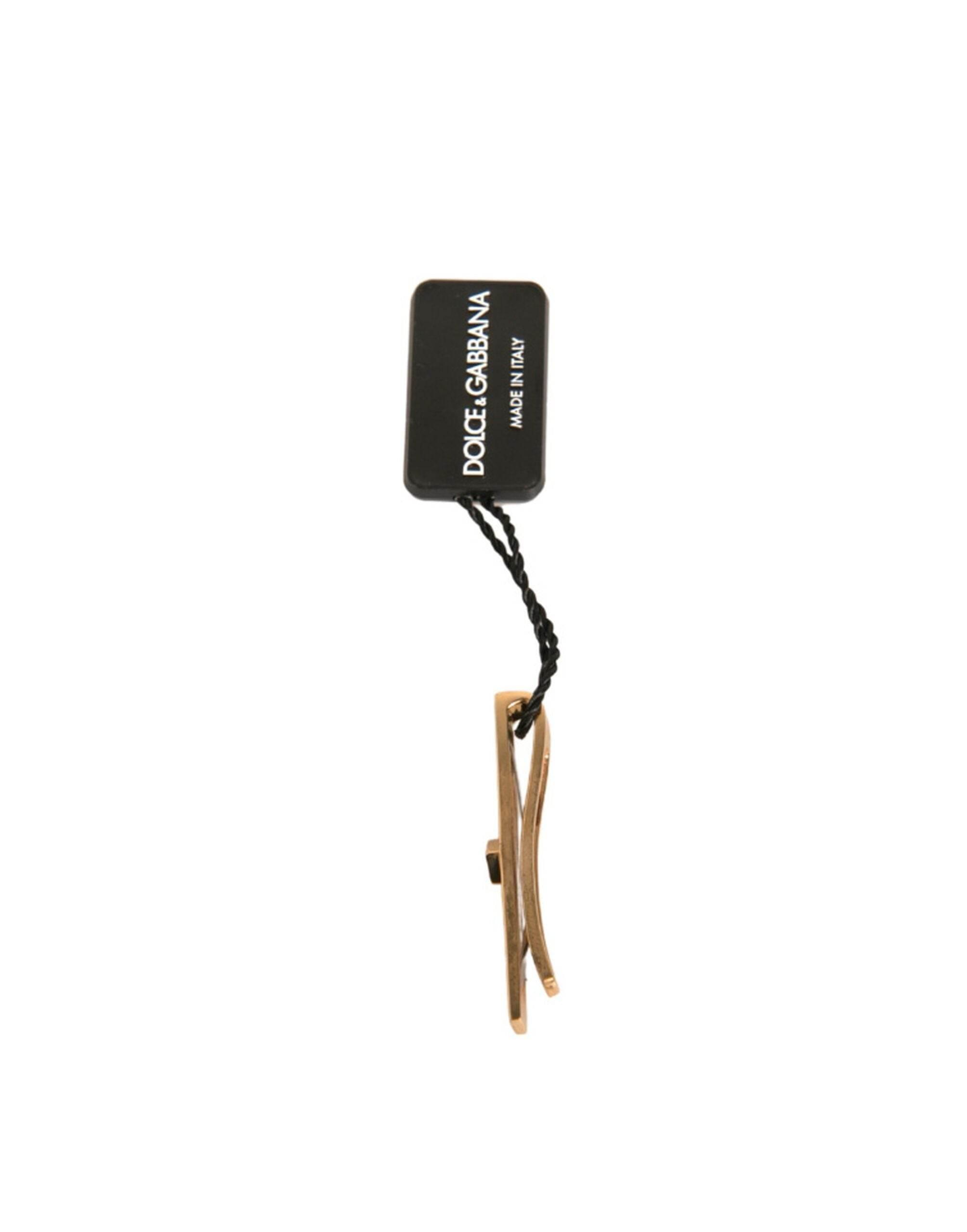 Dolce & Gabbana Gold Tone Brass Crystal Branded Tie Clip Bar - Hilstor