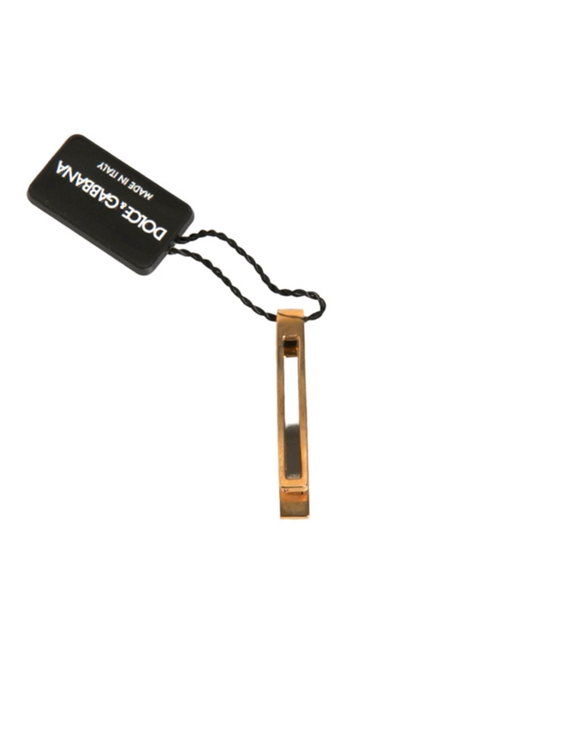 Dolce & Gabbana Gold Tone Brass Crystal Branded Tie Clip Bar - Hilstor