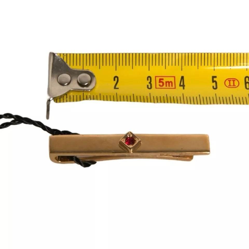Dolce & Gabbana Gold Tone Brass Crystal Branded Tie Clip Bar - Hilstor