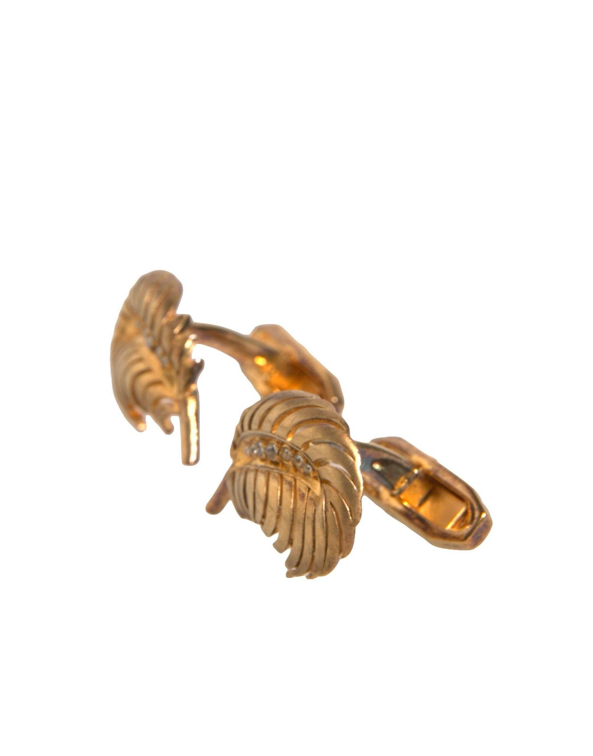 Dolce & Gabbana Gold 925 Sterling Silver Crystal Leaf Cufflink - Hilstor