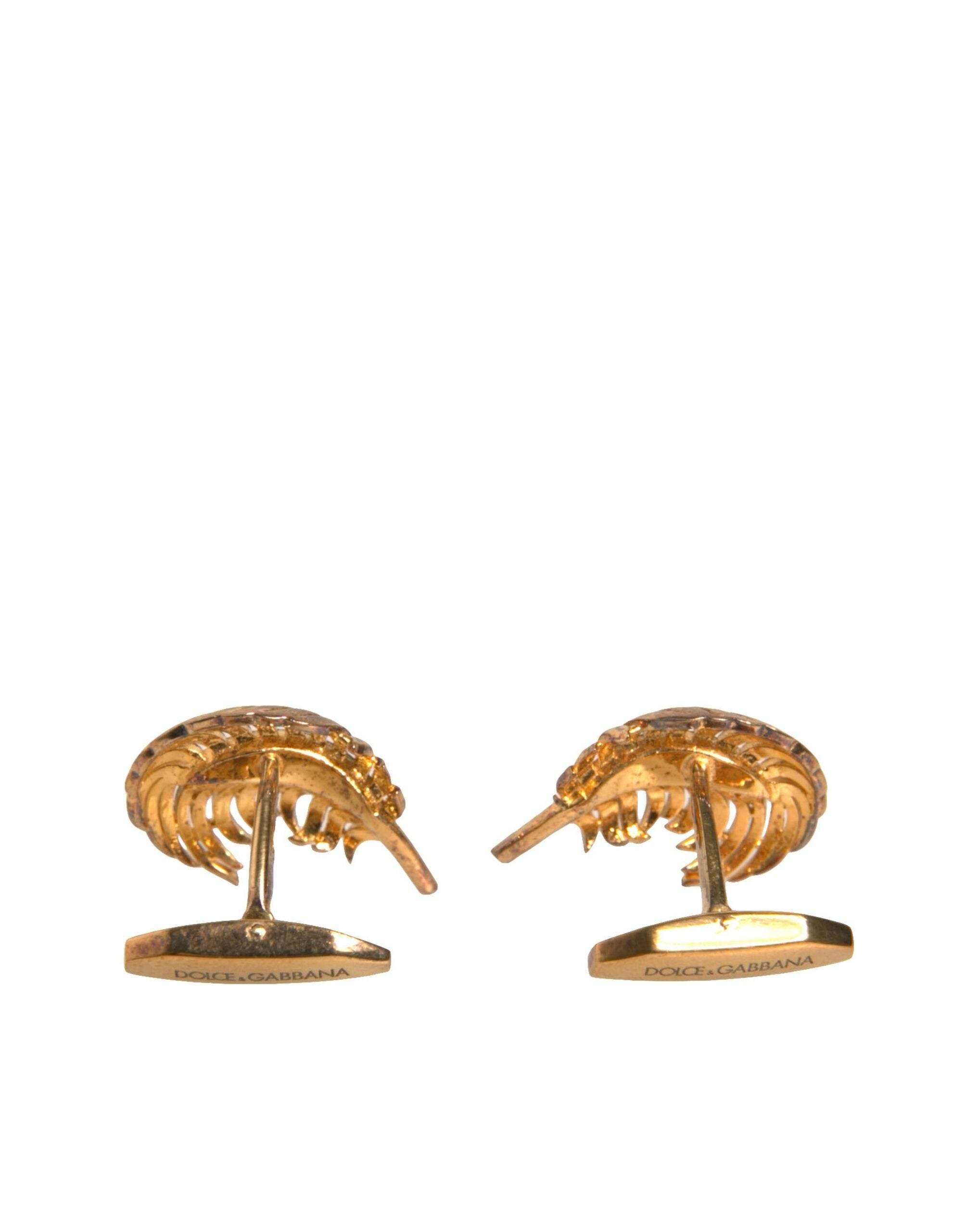 Dolce & Gabbana Gold 925 Sterling Silver Crystal Leaf Cufflink - Hilstor