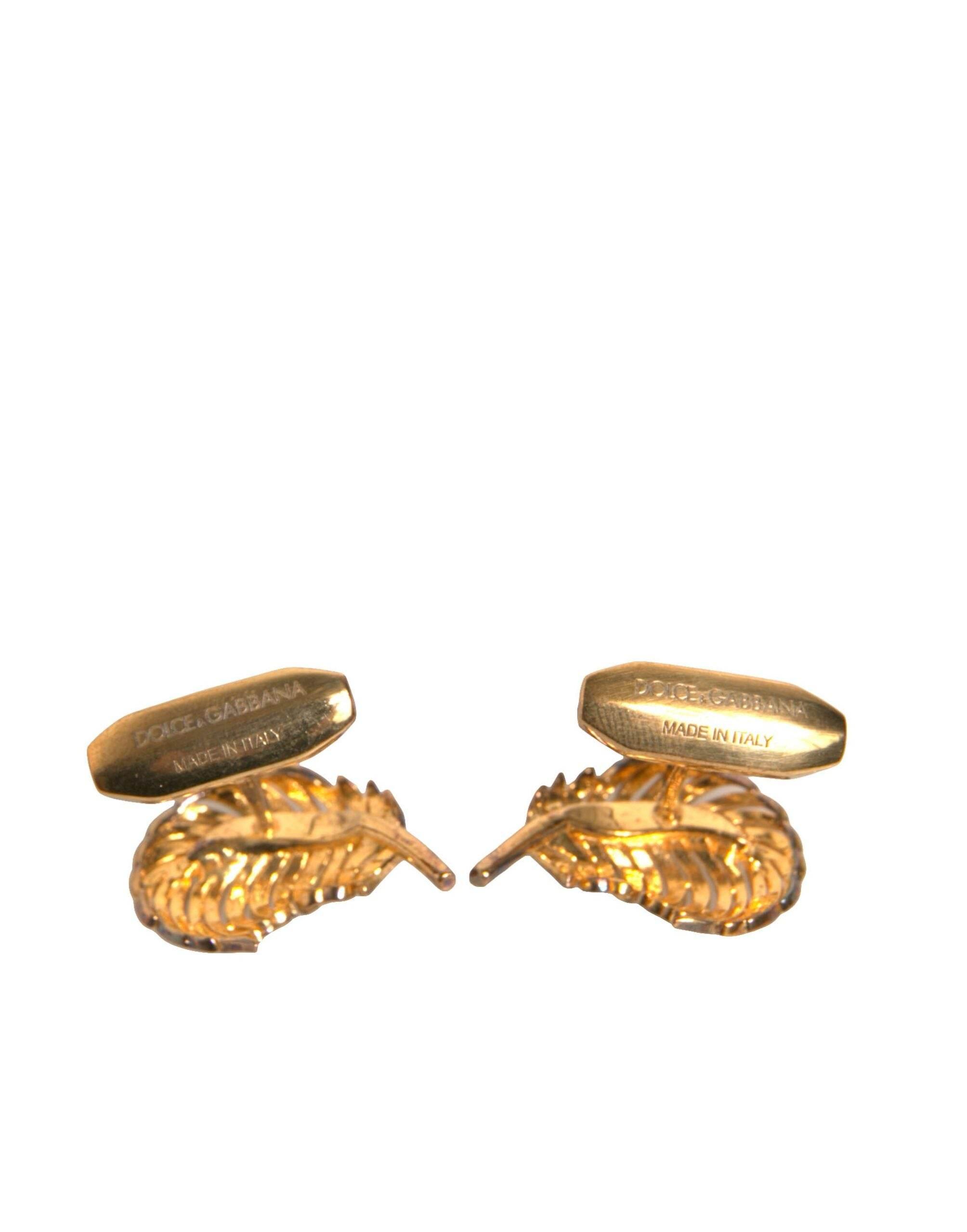 Dolce & Gabbana Gold 925 Sterling Silver Crystal Leaf Cufflink - Hilstor