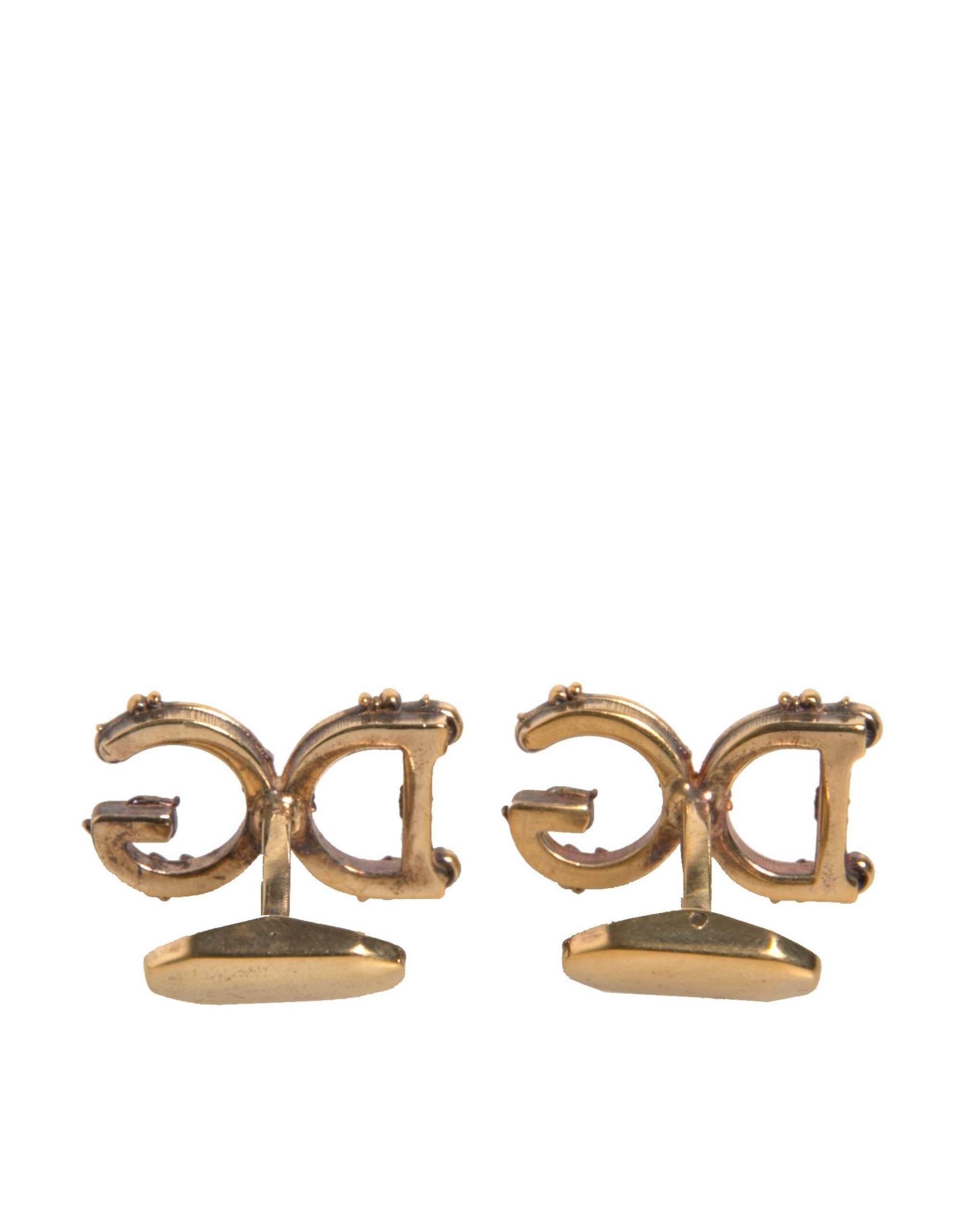 Dolce & Gabbana Gold Tone 925 Sterling Silver DG Logo Cufflink - Hilstor