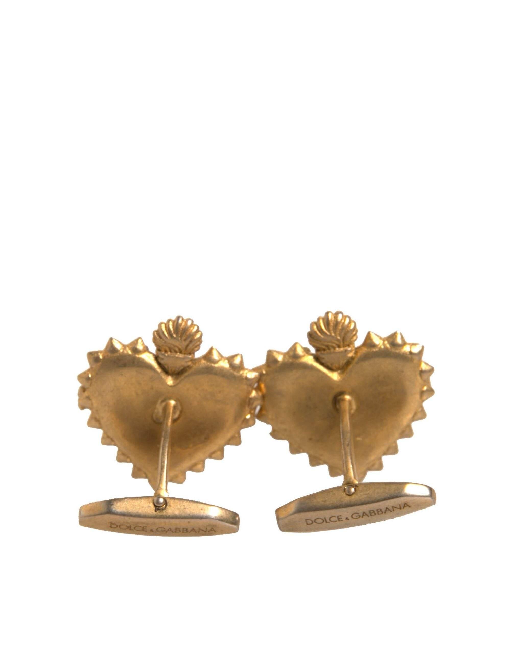 Dolce & Gabbana Gold 925 Sterling Silver DG Heart Cufflink - Hilstor