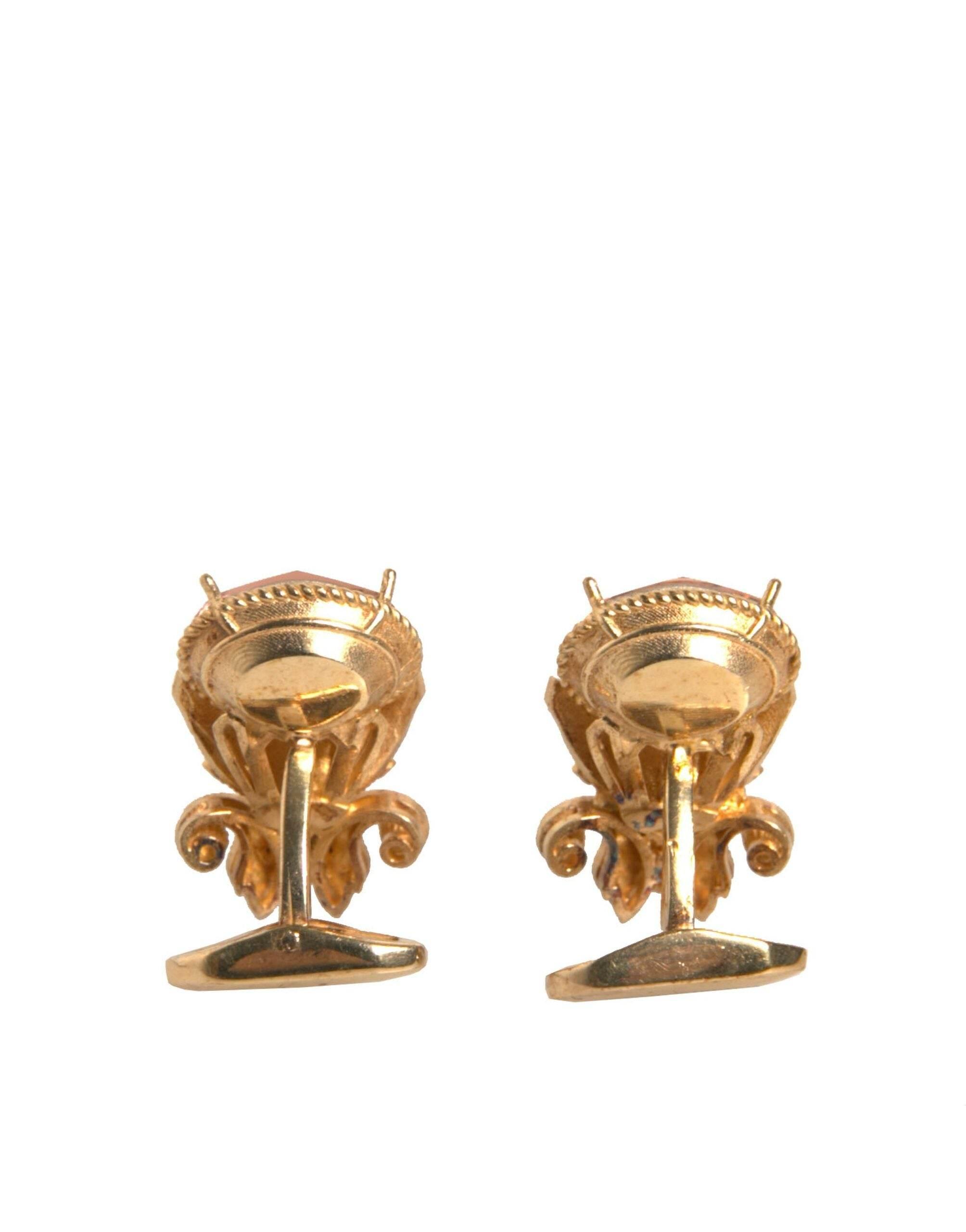 Dolce & Gabbana Gold Tone 925 Sterling Silver Crystal Cufflink - Hilstor
