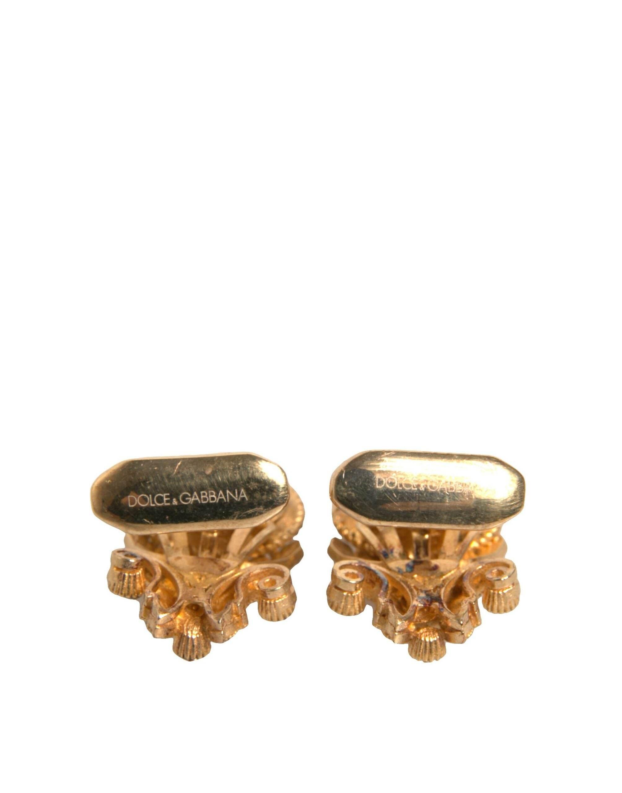 Dolce & Gabbana Gold Tone 925 Sterling Silver Crystal Cufflink - Hilstor