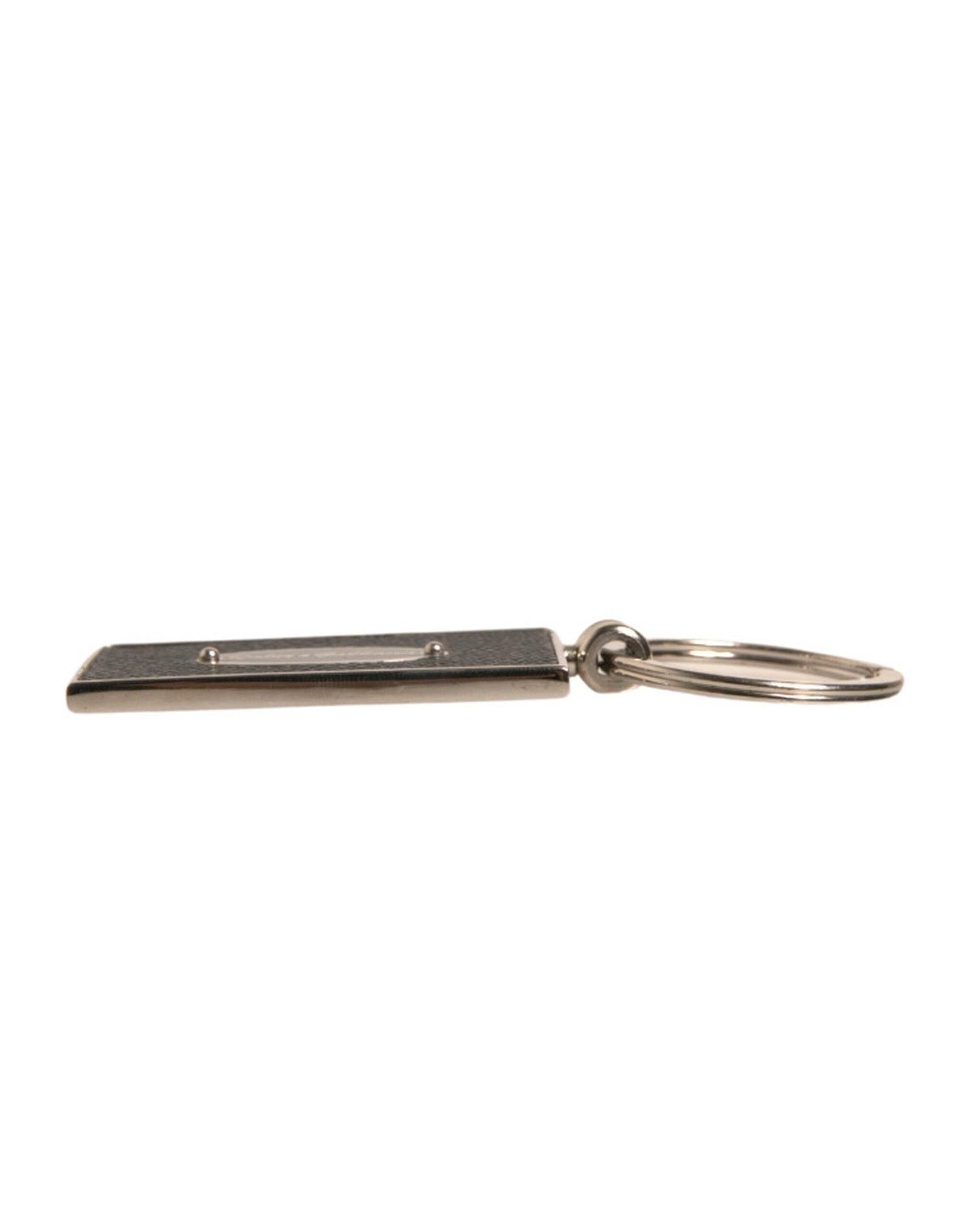 Dolce & Gabbana Black Leather Logo Metal Ring Keychain Keyring - Hilstor