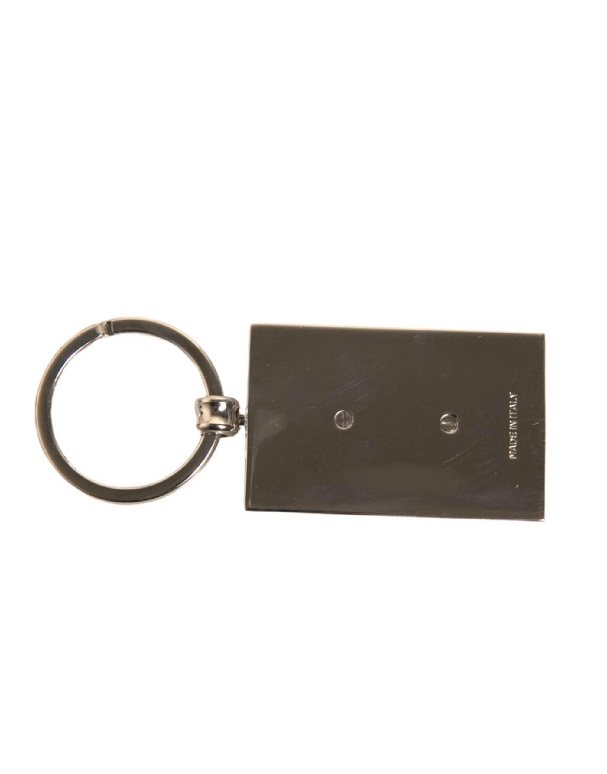 Dolce & Gabbana Black Leather Logo Metal Ring Keychain Keyring - Hilstor